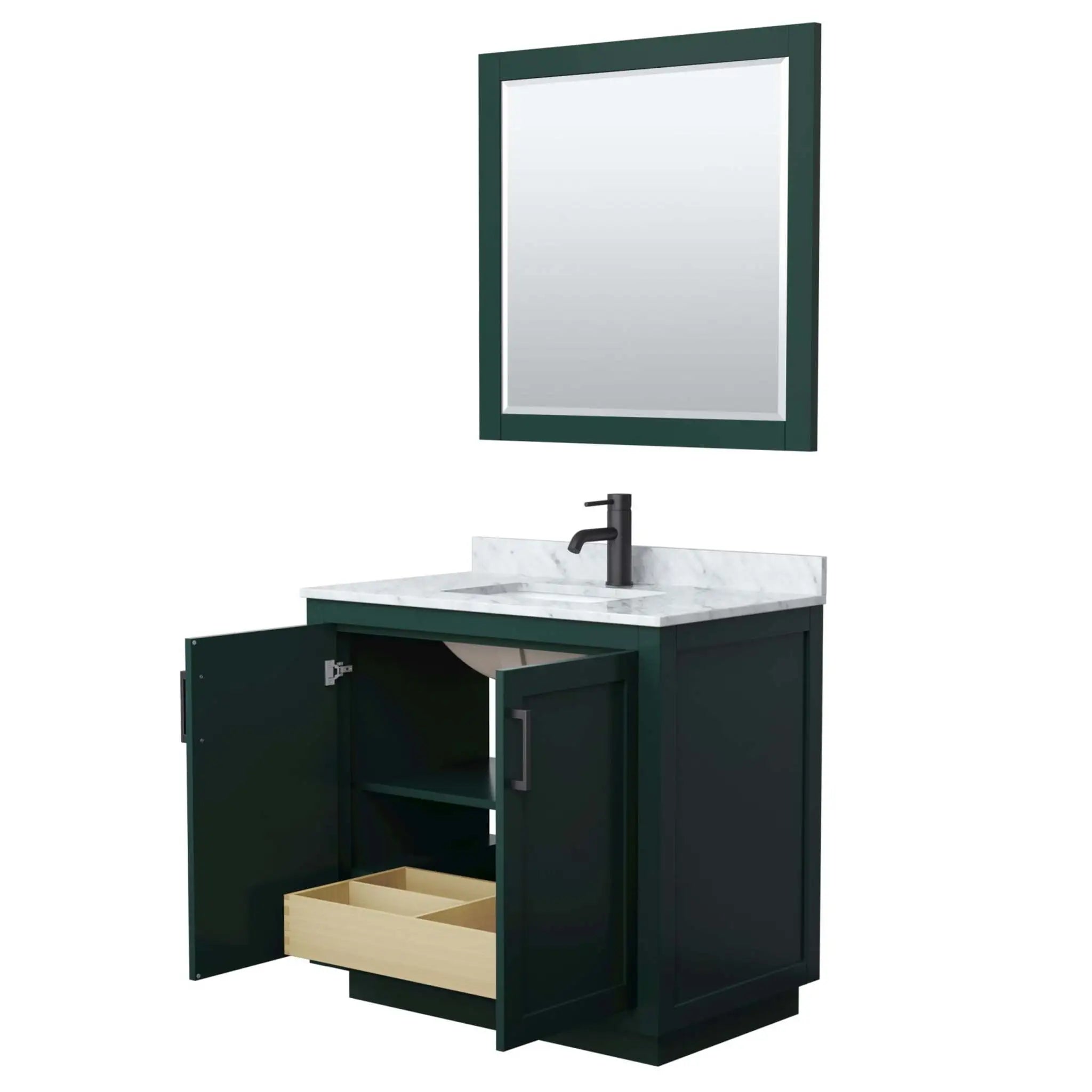 36" Miranda Single Bathroom Vanity in Green with Matte Black Trim & 34" Mirror by Wyndham