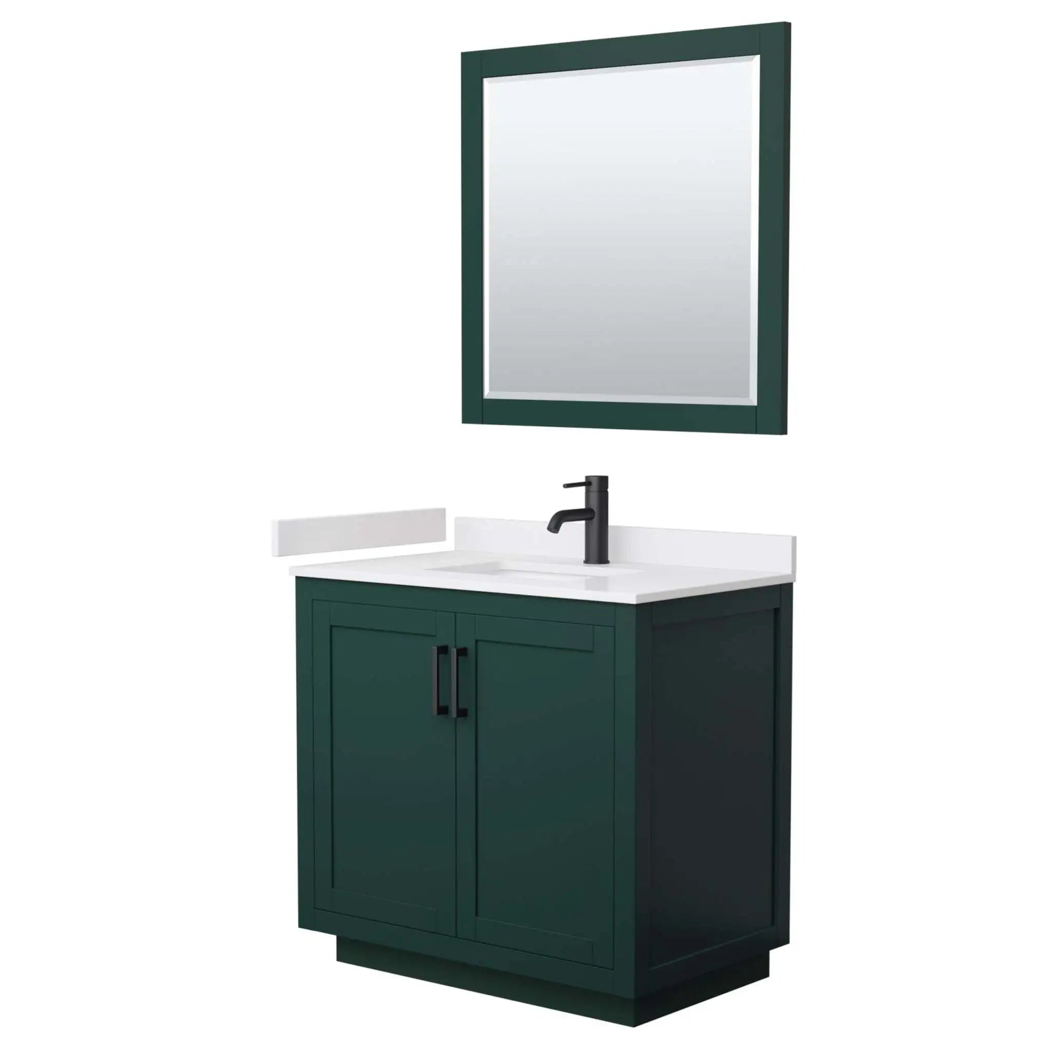 36" Miranda Single Bathroom Vanity in Green with Matte Black Trim & 34" Mirror by Wyndham