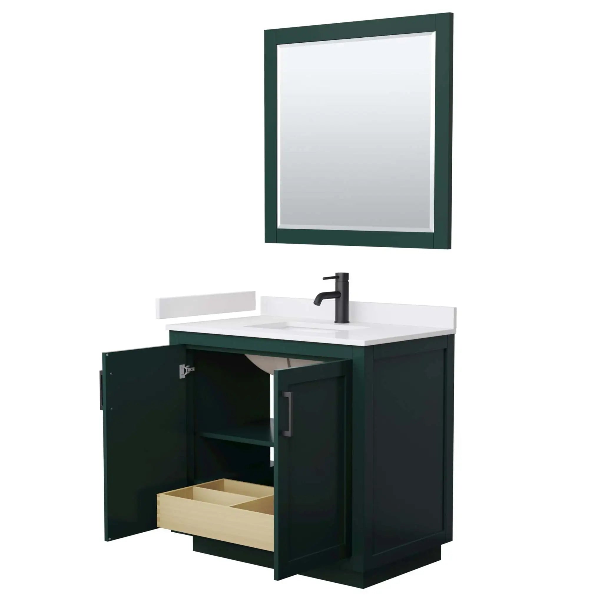 36" Miranda Single Bathroom Vanity in Green with Matte Black Trim & 34" Mirror by Wyndham