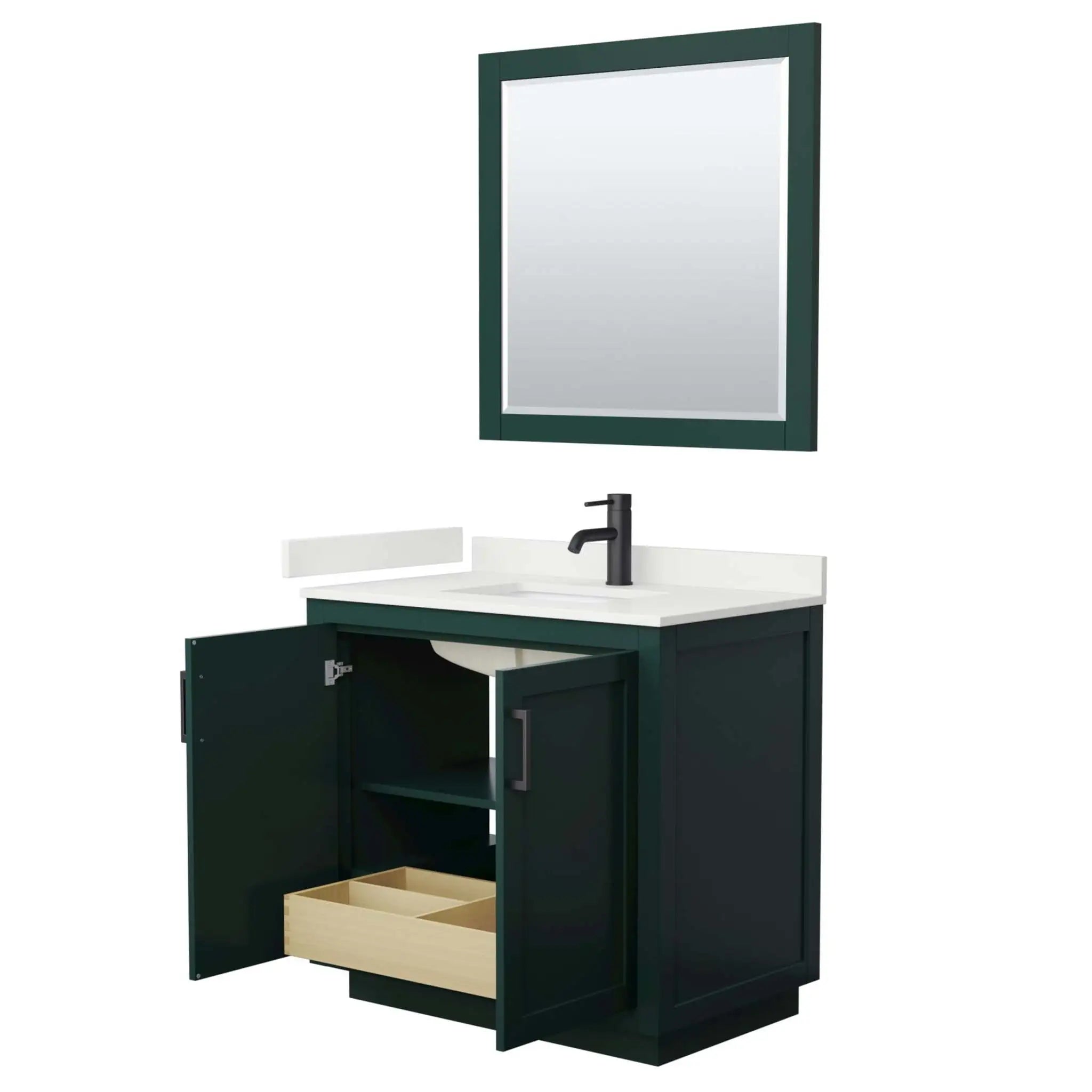36" Miranda Single Bathroom Vanity in Green with Matte Black Trim & 34" Mirror by Wyndham