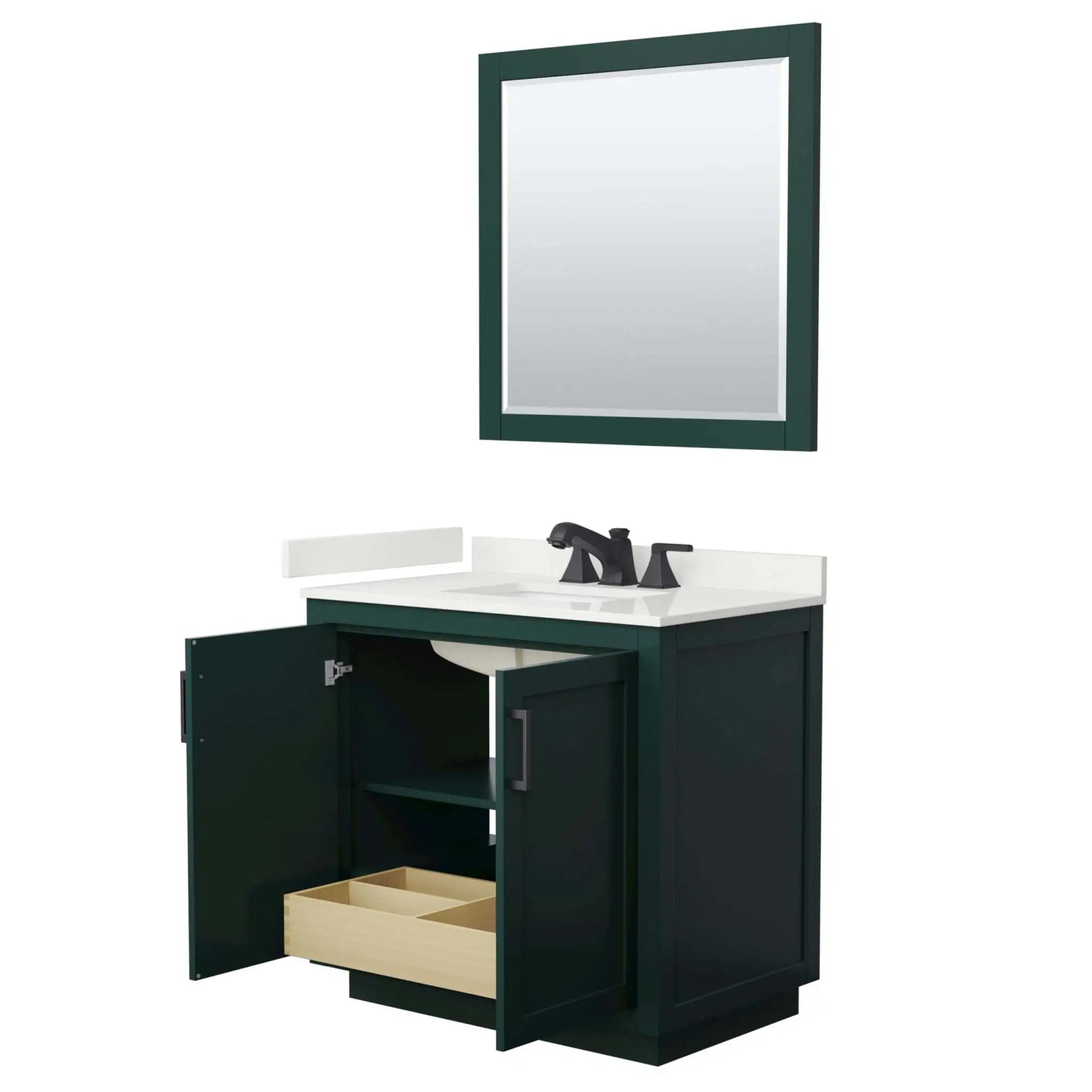 36" Miranda Single Bathroom Vanity in Green with Matte Black Trim & 34" Mirror by Wyndham