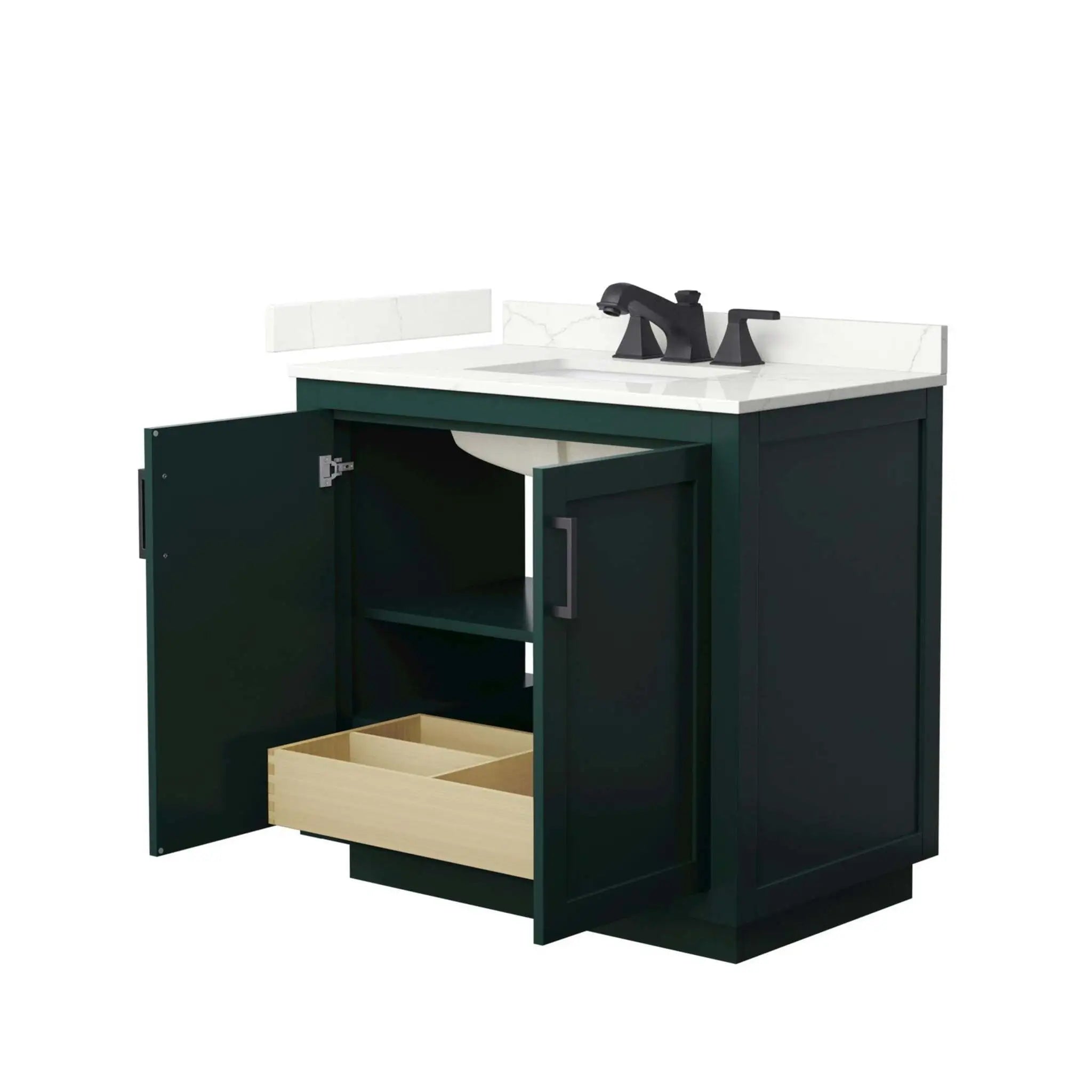 36" Miranda Single Bathroom Vanity in Green with Matte Black Trim by Wyndham