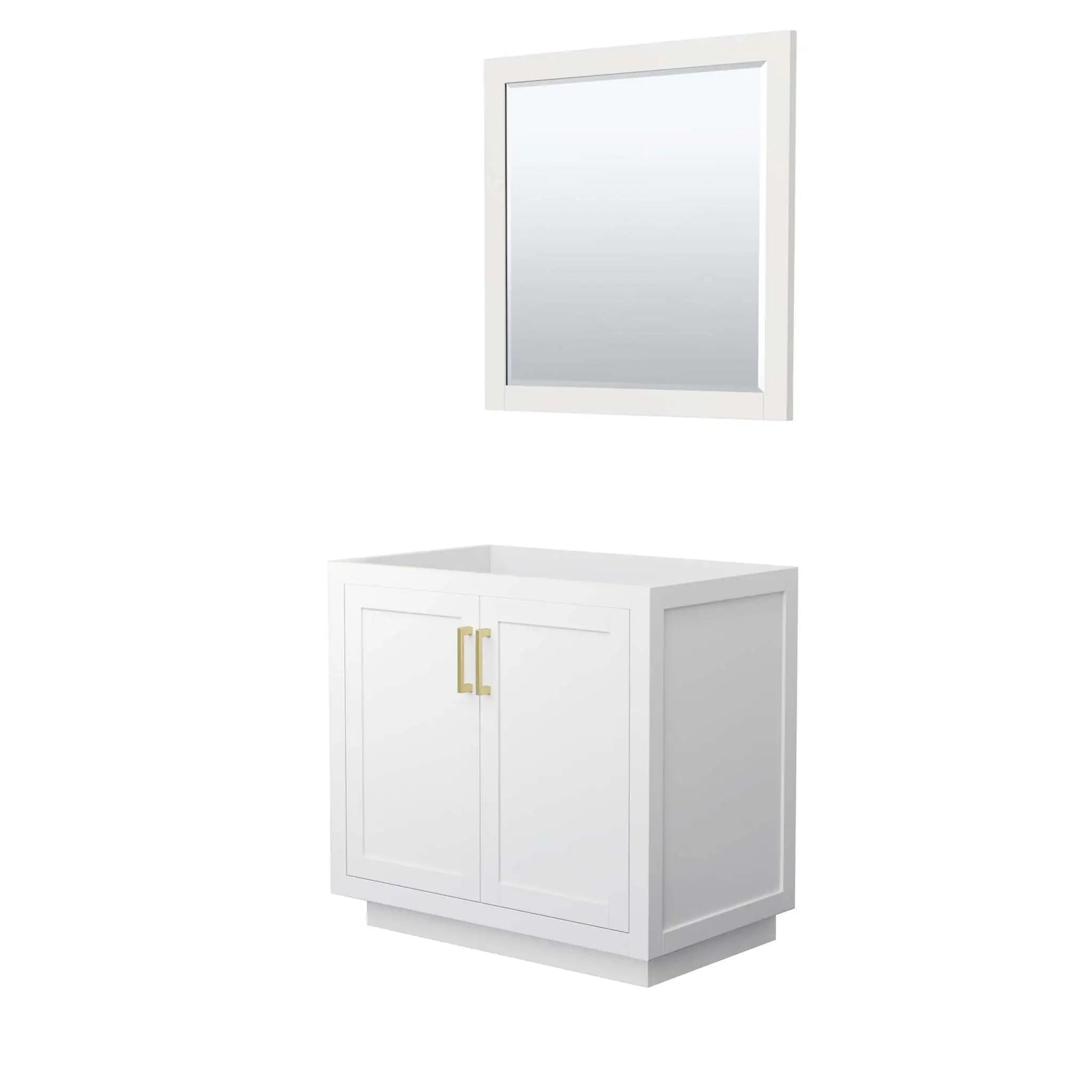 36" Miranda Single Bathroom Vanity in White with Brushed Gold Trim & 34" Mirror by Wyndham