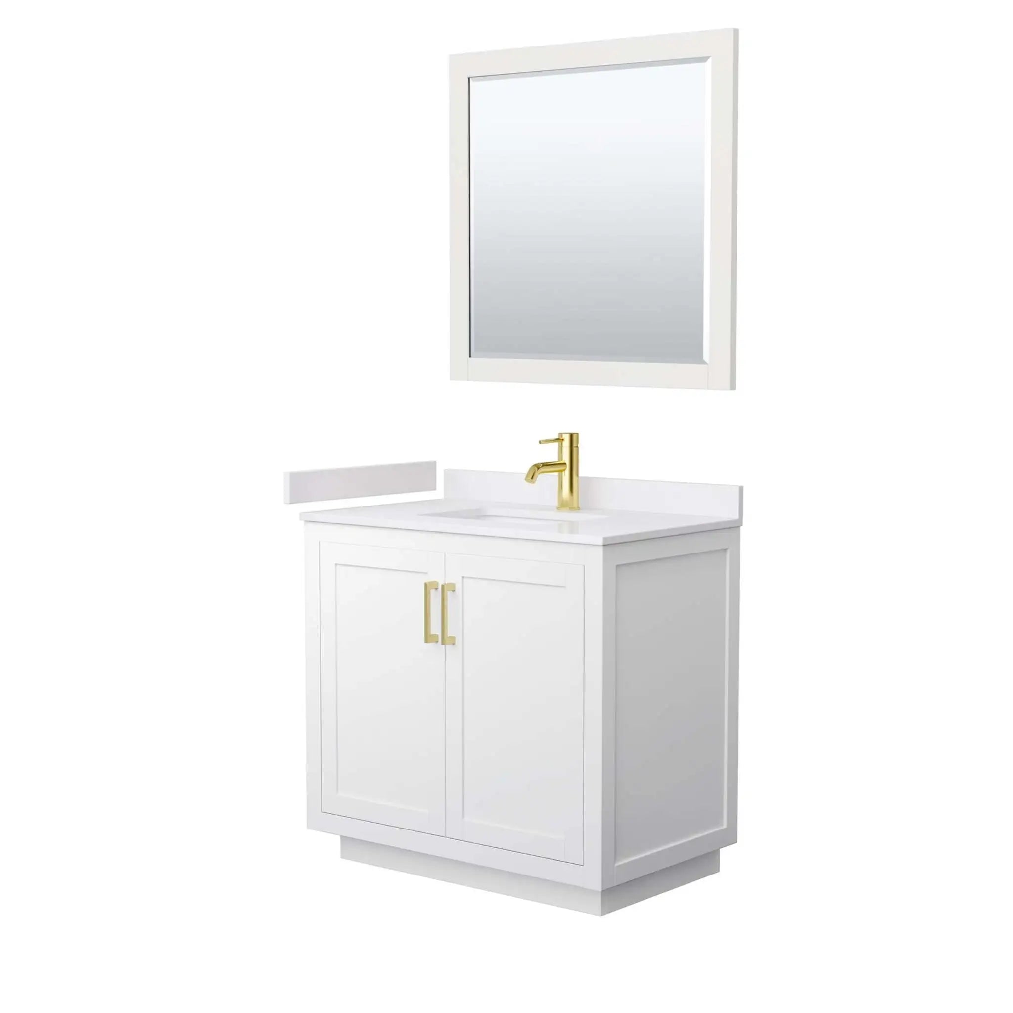 36" Miranda Single Bathroom Vanity in White with Brushed Gold Trim & 34" Mirror by Wyndham