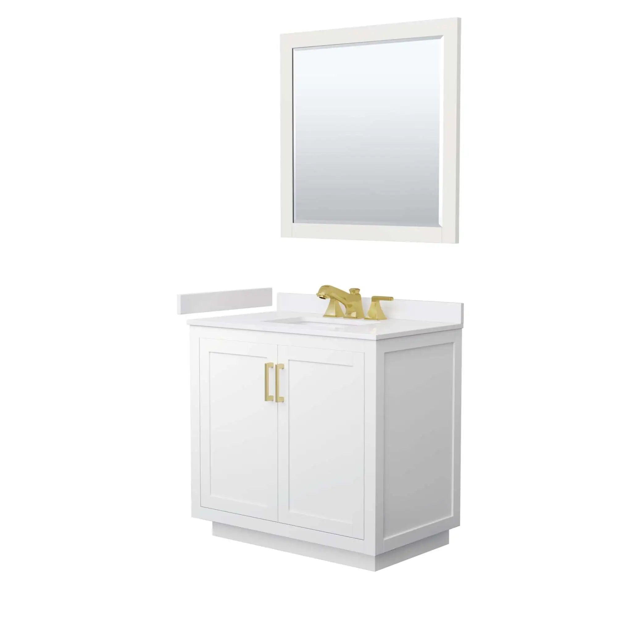 36" Miranda Single Bathroom Vanity in White with Brushed Gold Trim & 34" Mirror by Wyndham