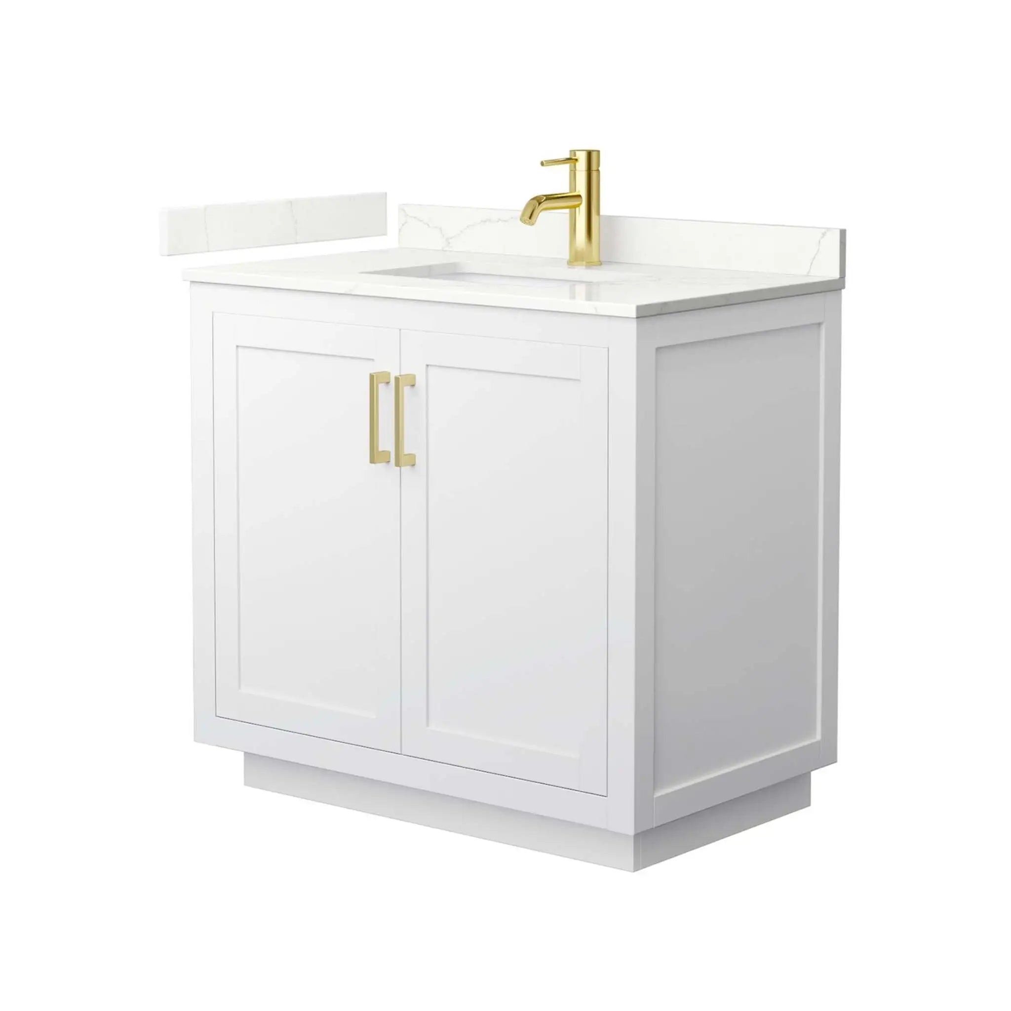 36" Miranda Single Bathroom Vanity in White with Brushed Gold Trim by Wyndham