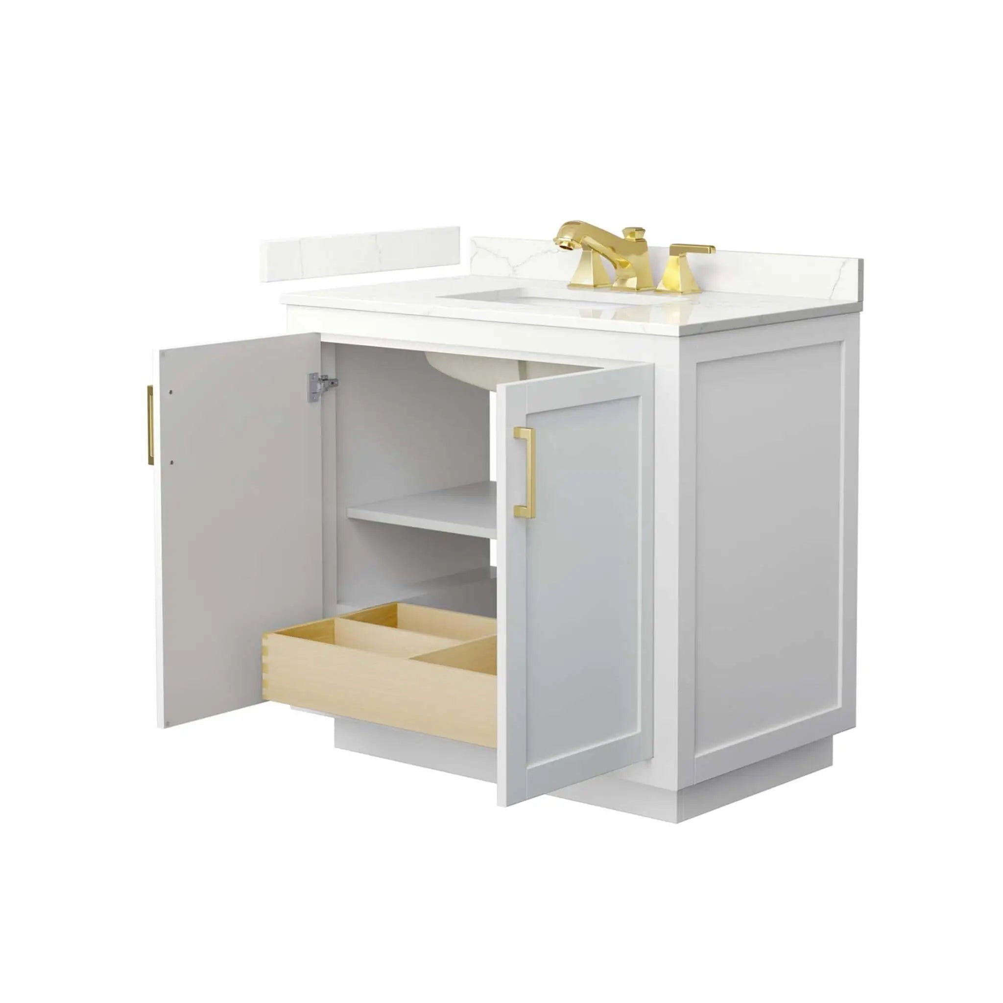 36" Miranda Single Bathroom Vanity in White with Brushed Gold Trim by Wyndham