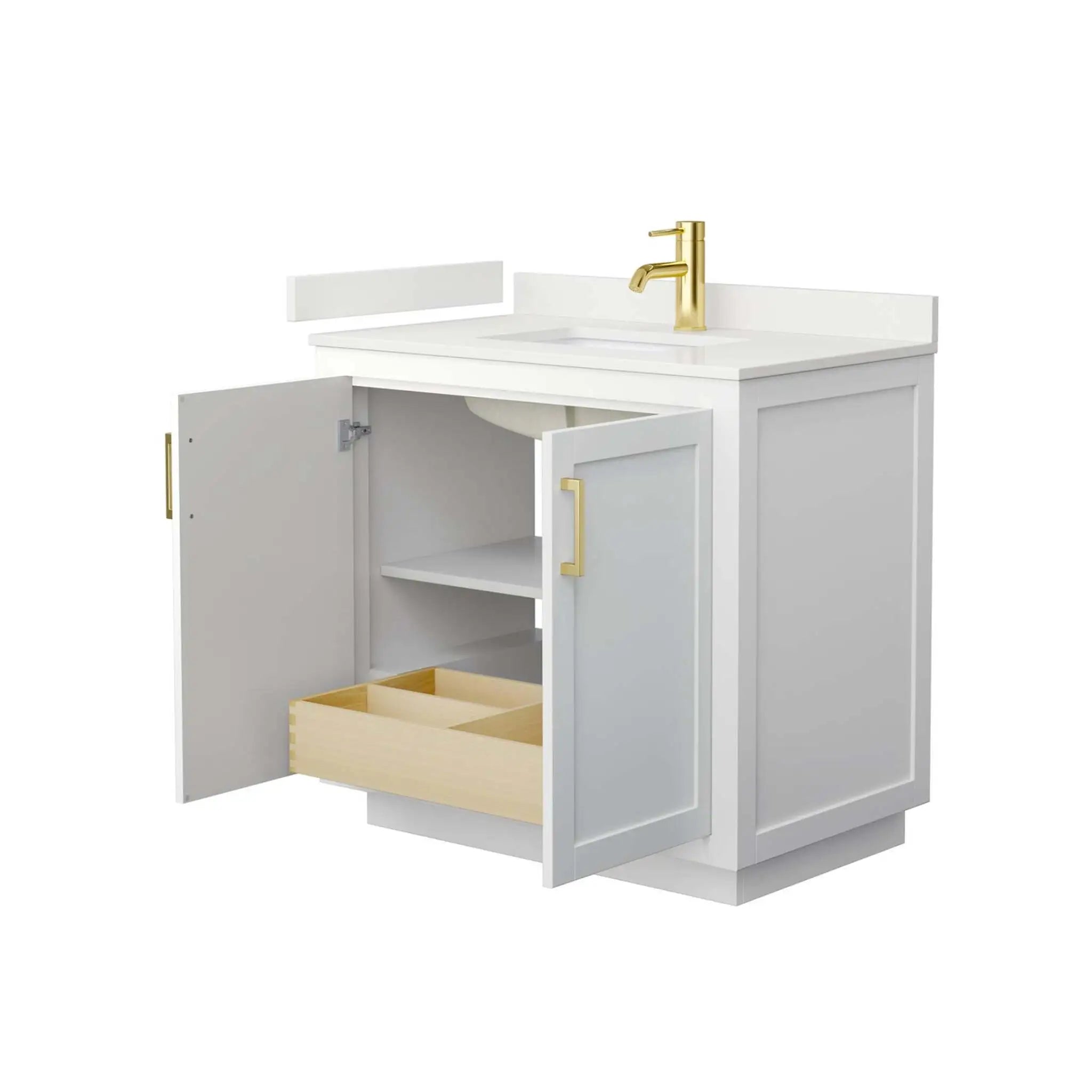 36" Miranda Single Bathroom Vanity in White with Brushed Gold Trim by Wyndham