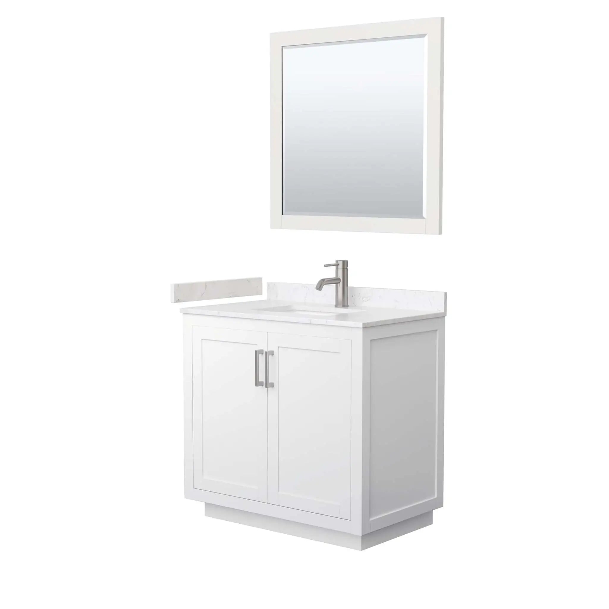 36" Miranda Single Bathroom Vanity in White with Brushed Nickel Trim & 34" Mirror by Wyndham