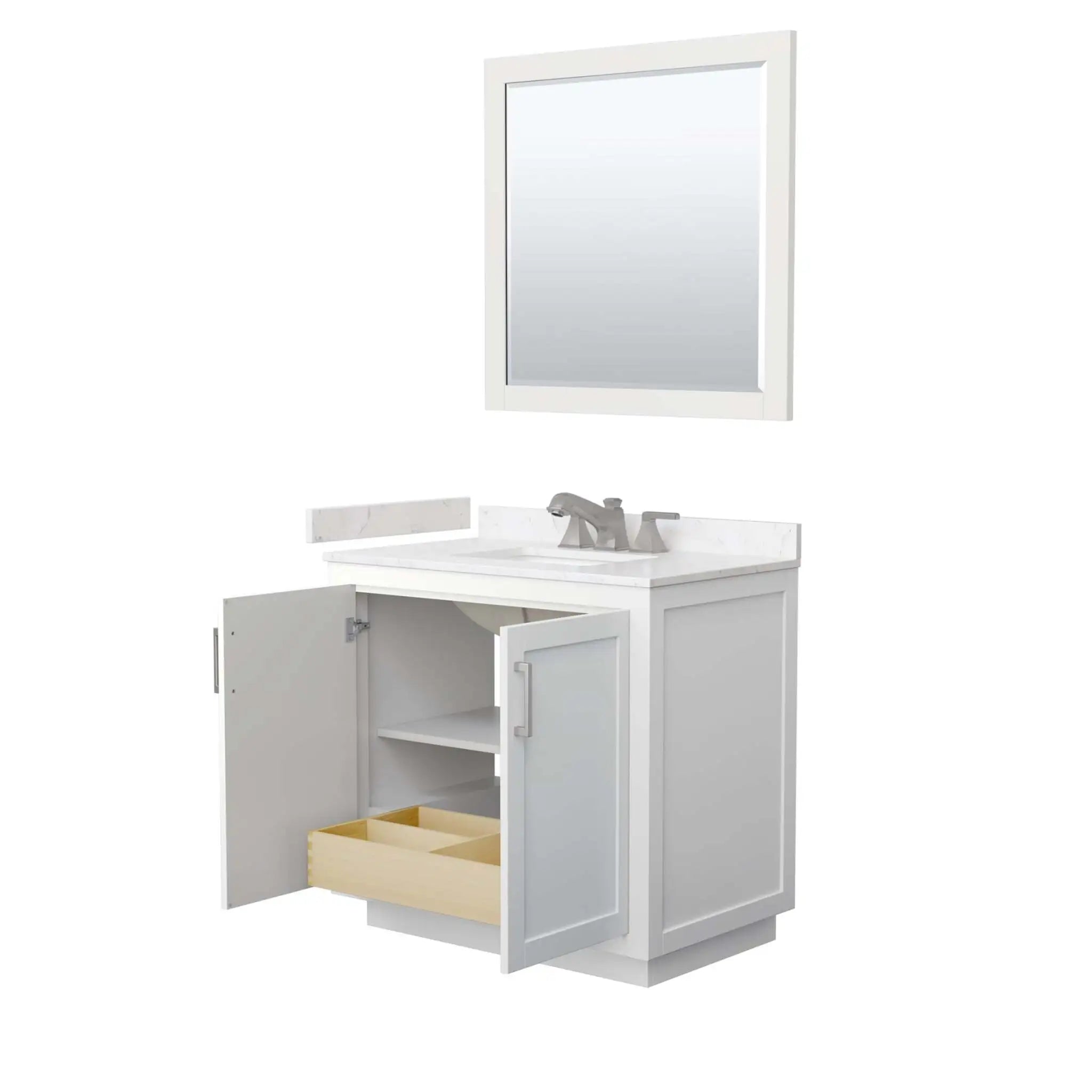 36" Miranda Single Bathroom Vanity in White with Brushed Nickel Trim & 34" Mirror by Wyndham