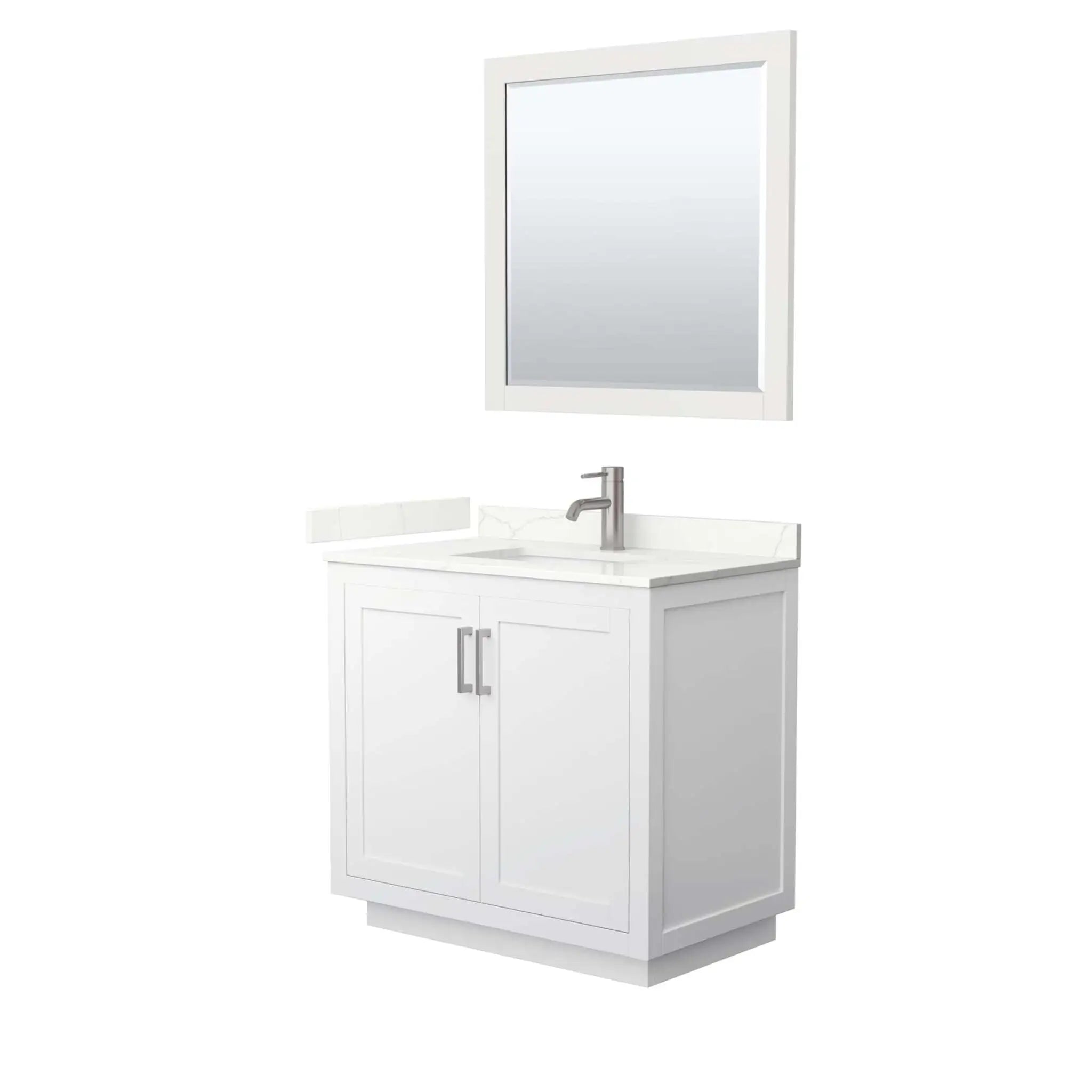 36" Miranda Single Bathroom Vanity in White with Brushed Nickel Trim & 34" Mirror by Wyndham