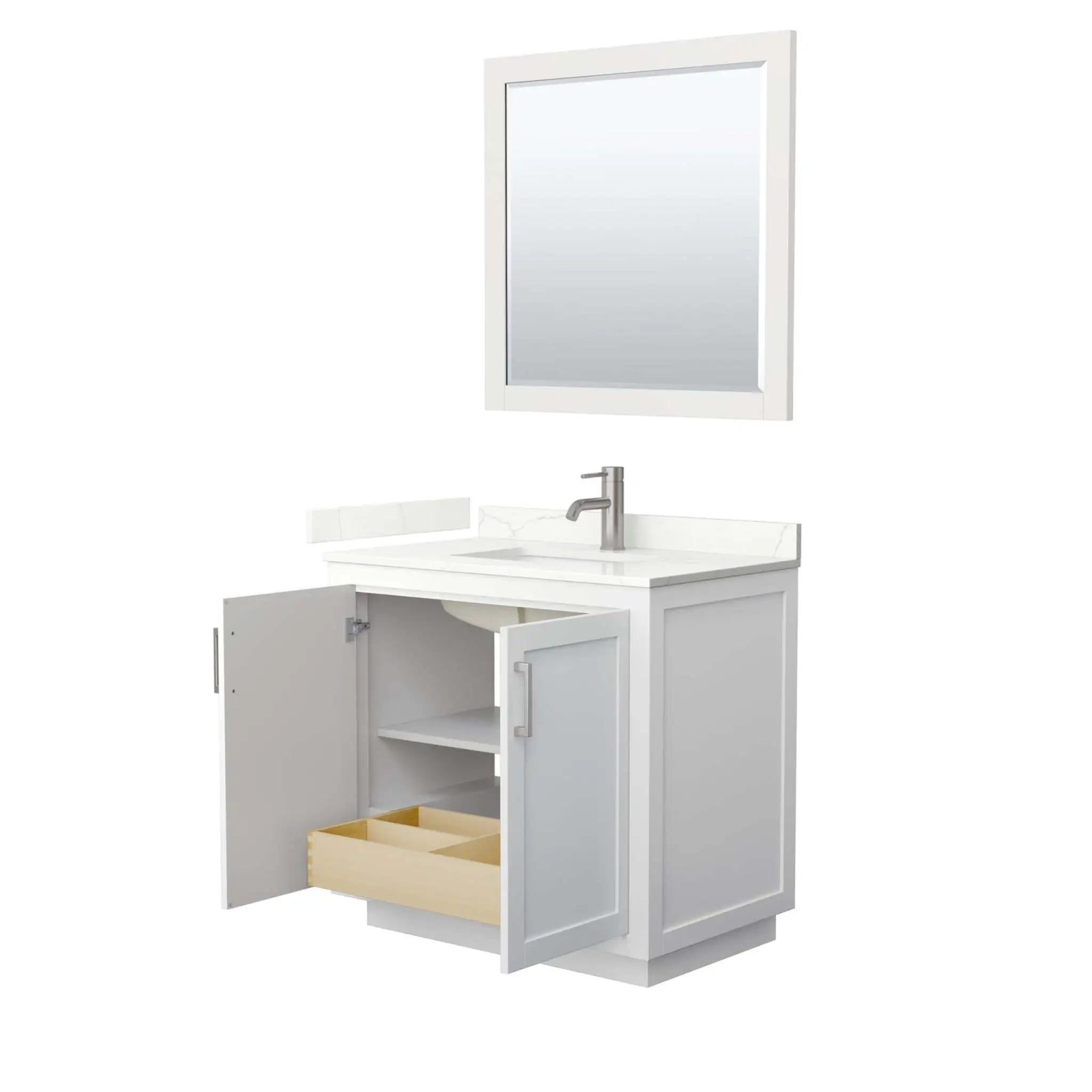 36" Miranda Single Bathroom Vanity in White with Brushed Nickel Trim & 34" Mirror by Wyndham