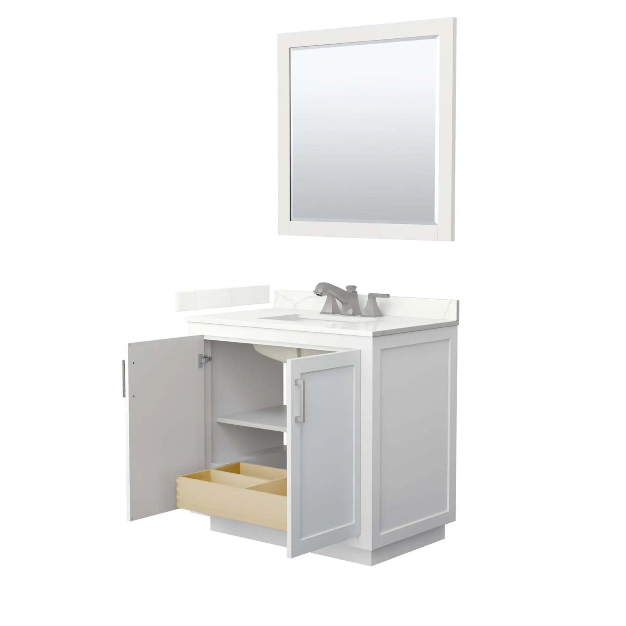 36" Miranda Single Bathroom Vanity in White with Brushed Nickel Trim & 34" Mirror by Wyndham