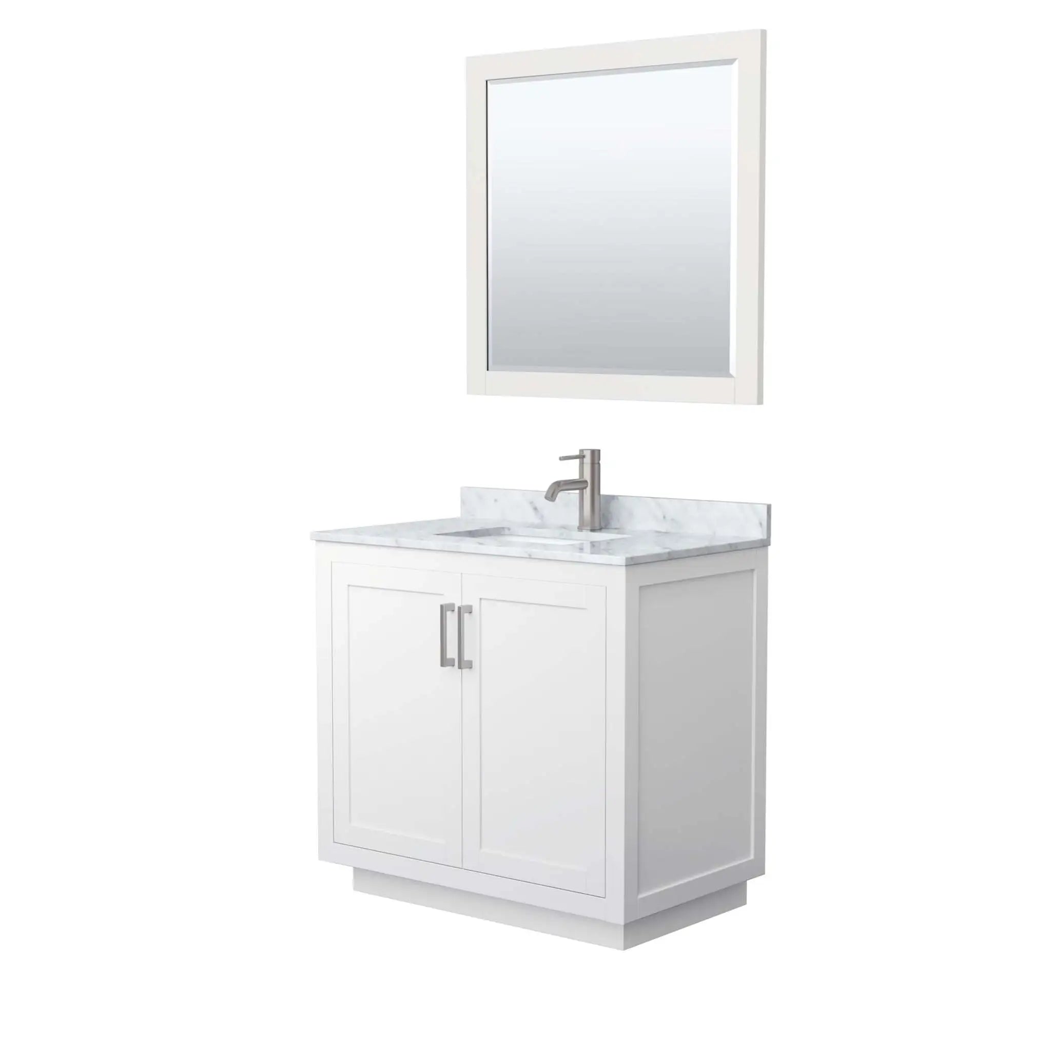 36" Miranda Single Bathroom Vanity in White with Brushed Nickel Trim & 34" Mirror by Wyndham