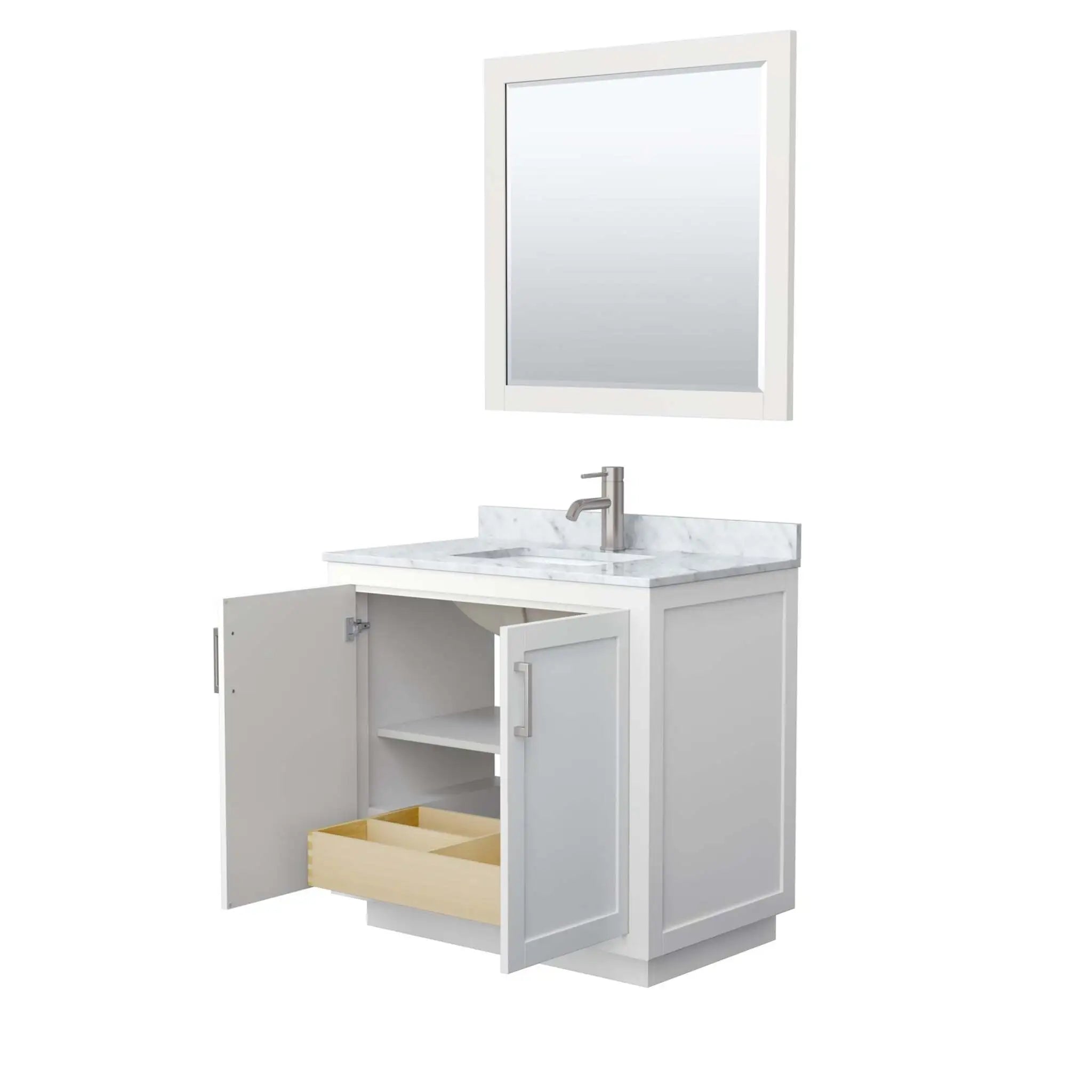 36" Miranda Single Bathroom Vanity in White with Brushed Nickel Trim & 34" Mirror by Wyndham