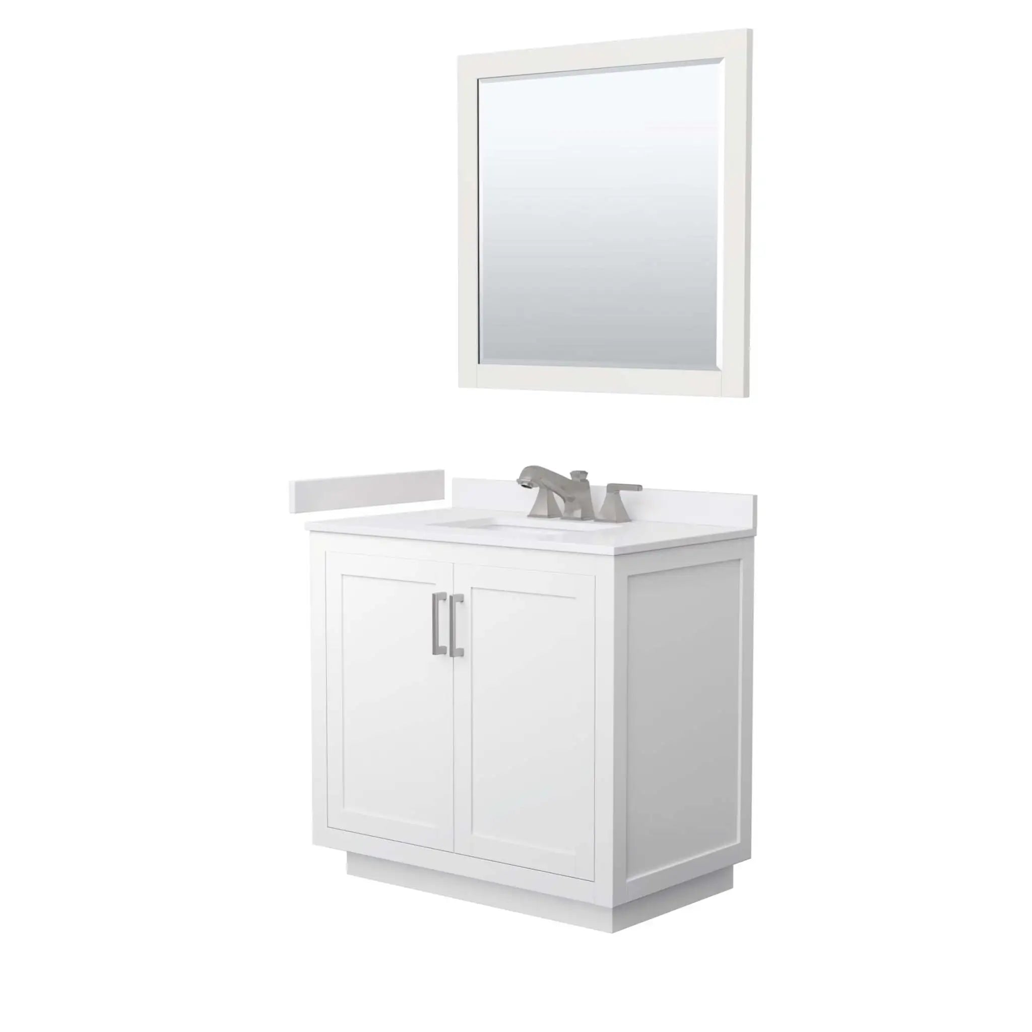 36" Miranda Single Bathroom Vanity in White with Brushed Nickel Trim & 34" Mirror by Wyndham