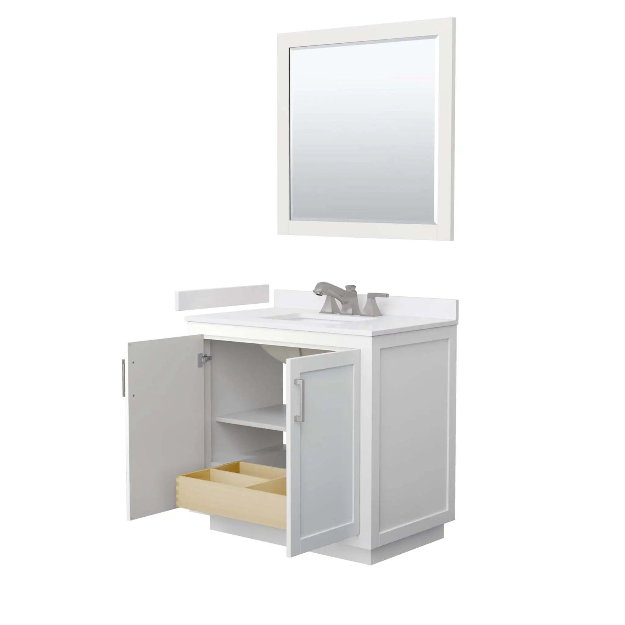 36" Miranda Single Bathroom Vanity in White with Brushed Nickel Trim & 34" Mirror by Wyndham