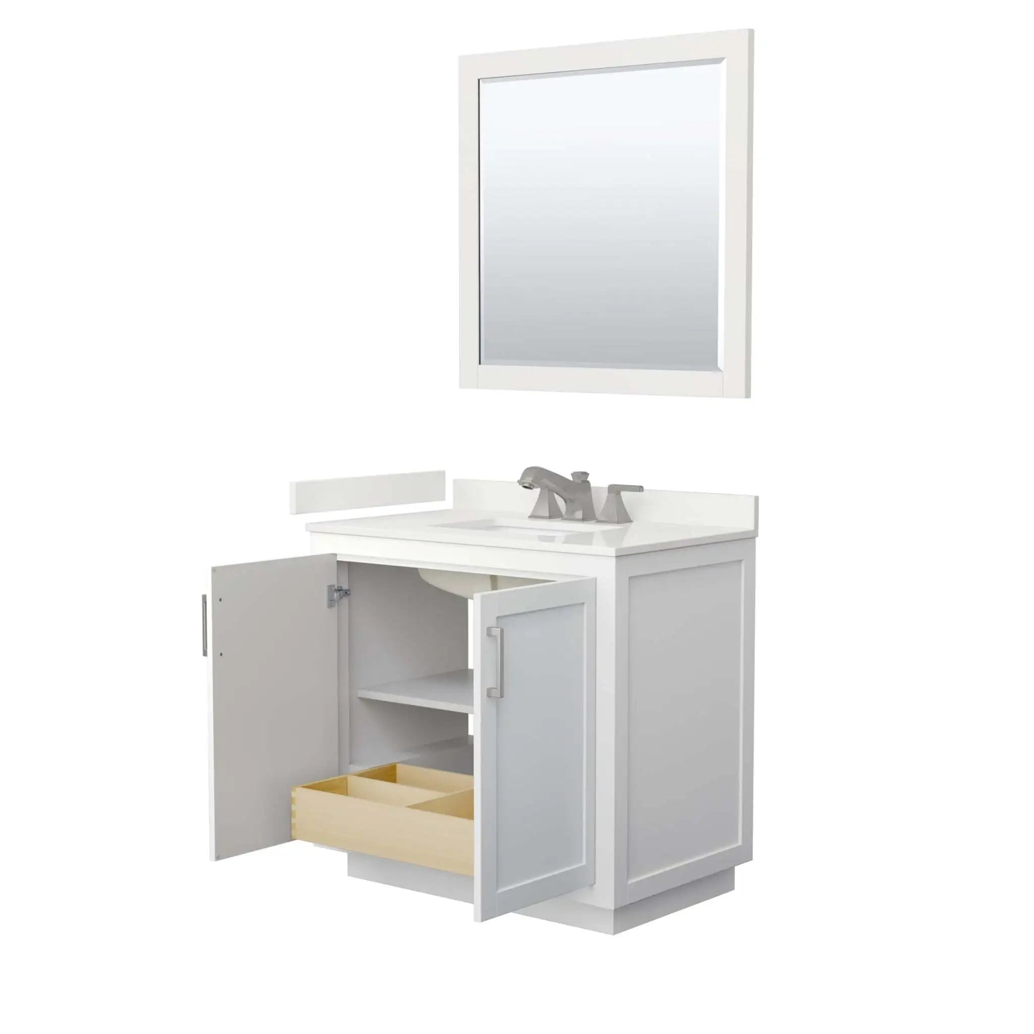 36" Miranda Single Bathroom Vanity in White with Brushed Nickel Trim & 34" Mirror by Wyndham