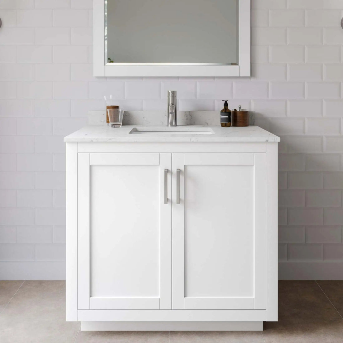 36" Miranda Single Bathroom Vanity in White with Brushed Nickel Trim by Wyndham