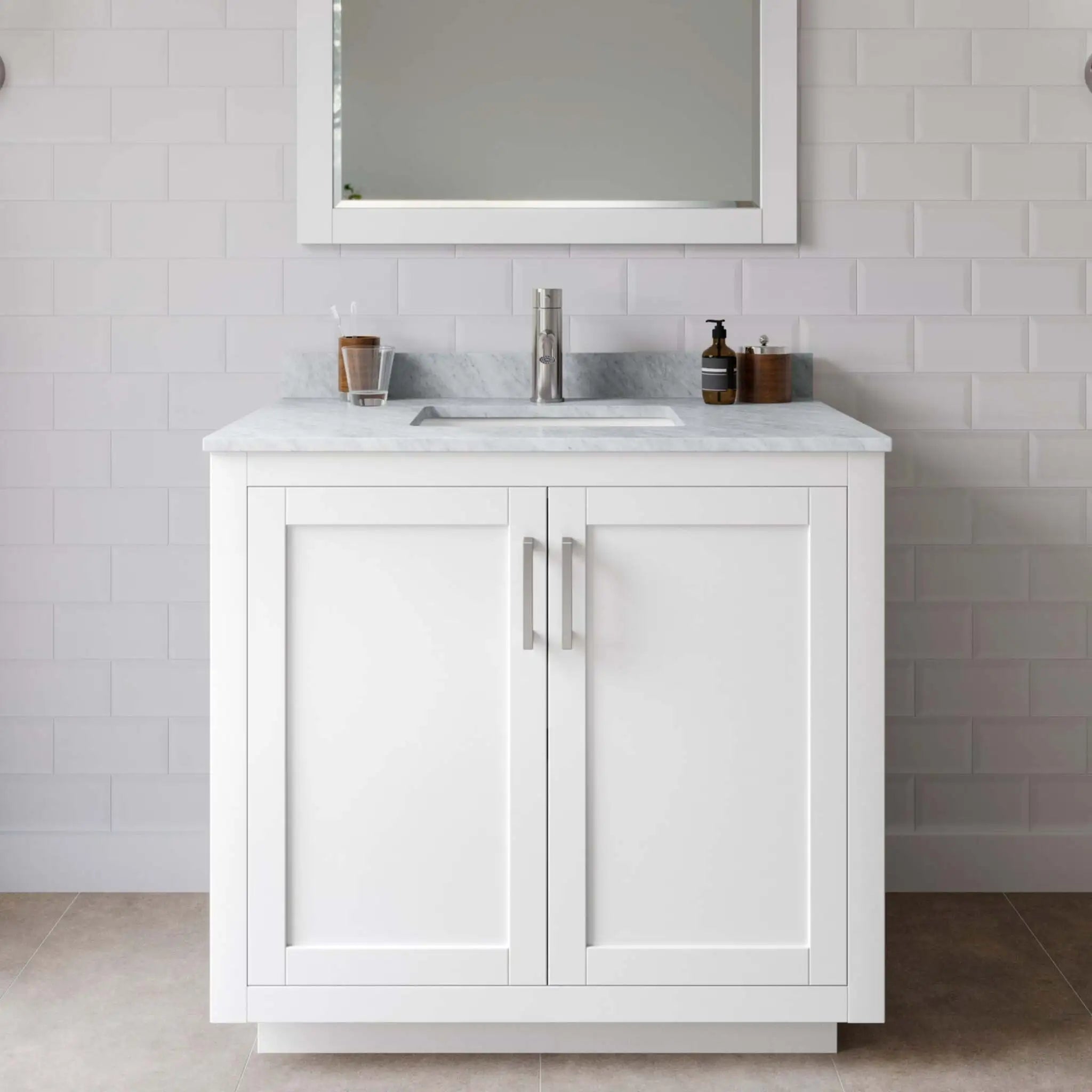 36" Miranda Single Bathroom Vanity in White with Brushed Nickel Trim by Wyndham