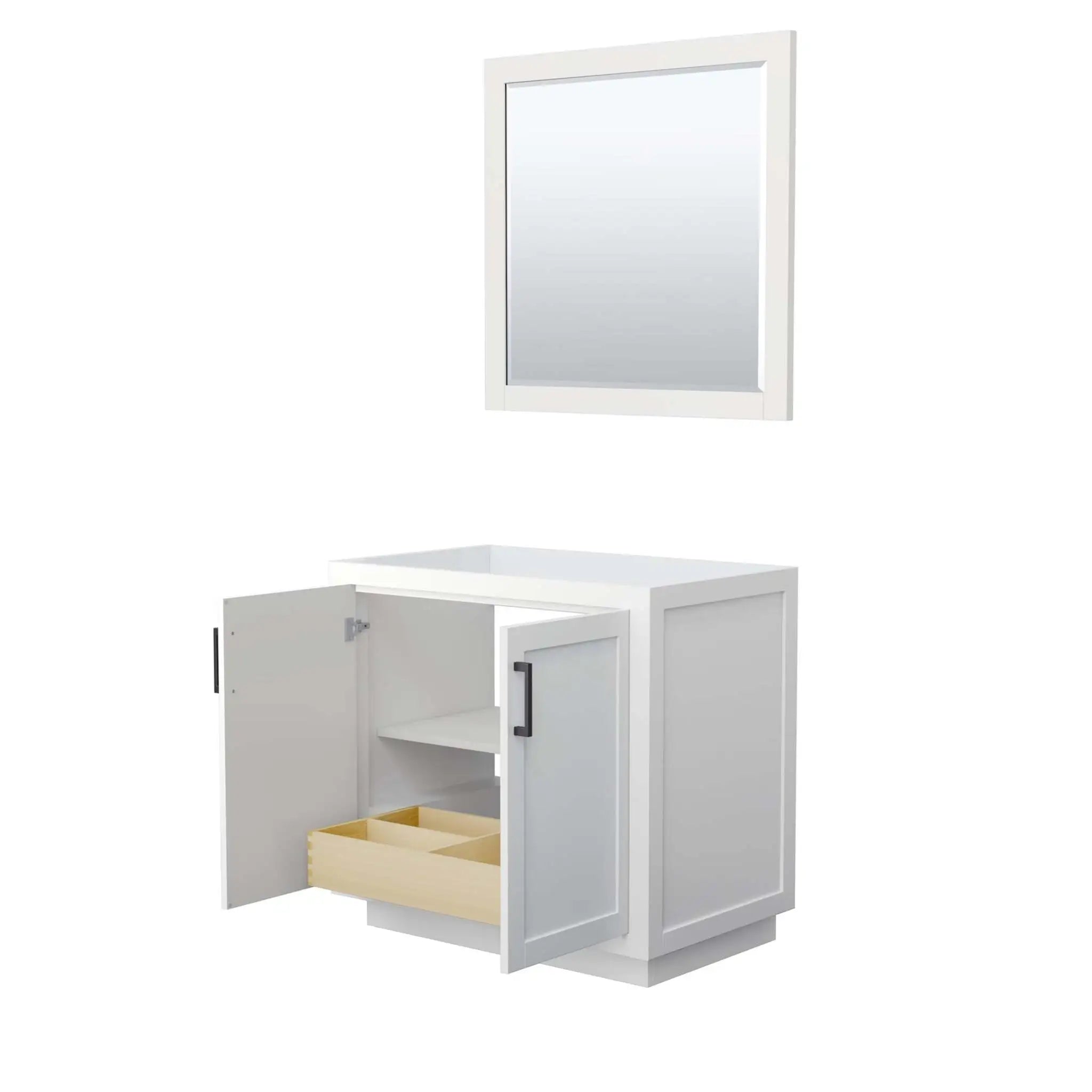 36" Miranda Single Bathroom Vanity in White with Matte Black Trim & 34" Mirror by Wyndham
