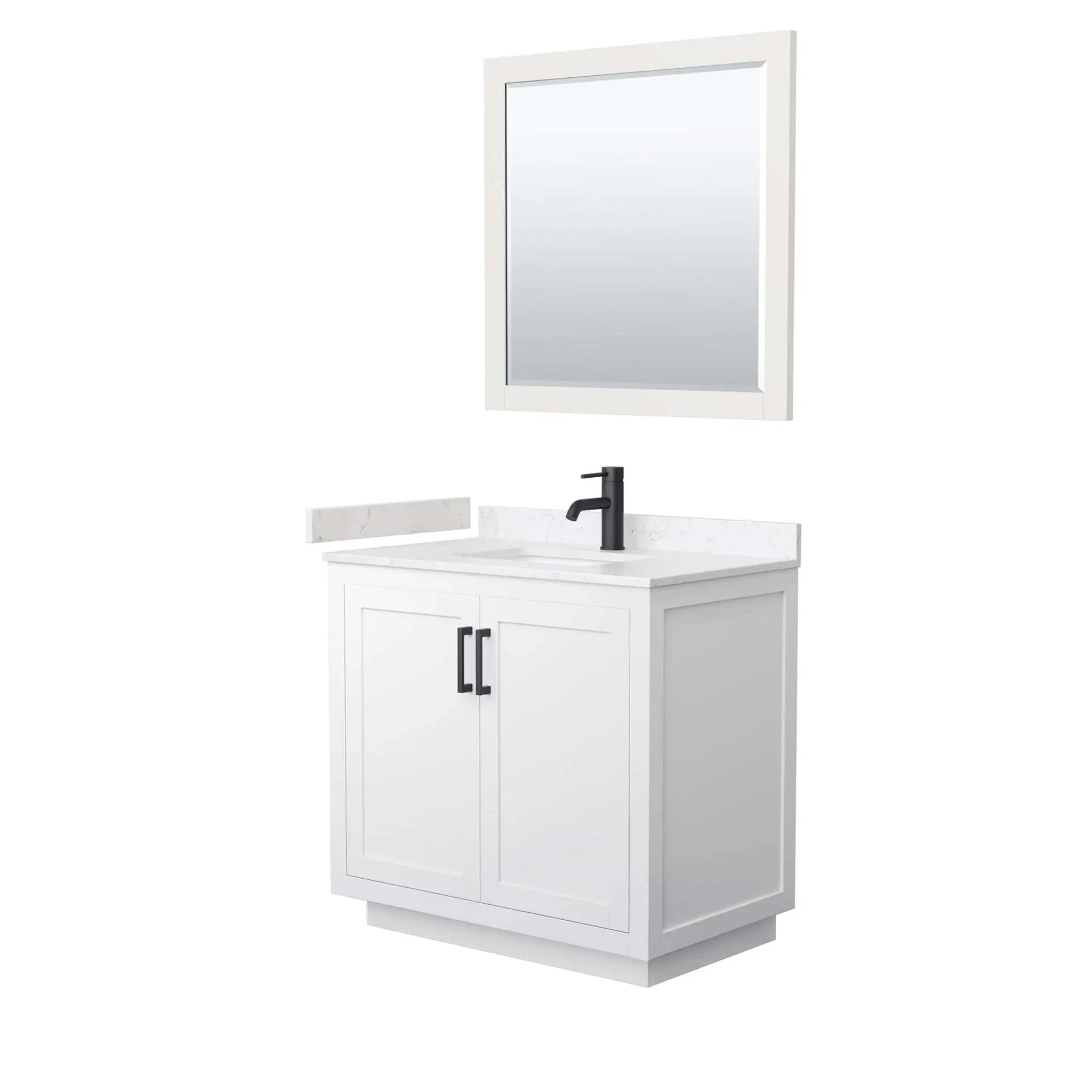 36" Miranda Single Bathroom Vanity in White with Matte Black Trim & 34" Mirror by Wyndham