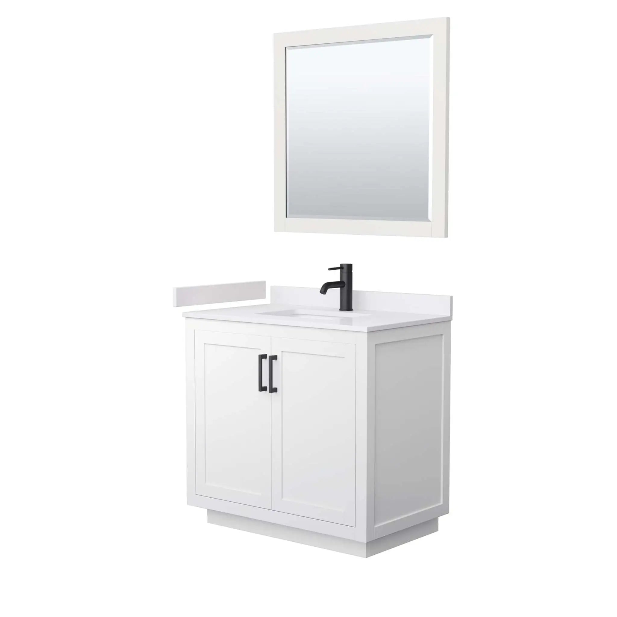 36" Miranda Single Bathroom Vanity in White with Matte Black Trim & 34" Mirror by Wyndham