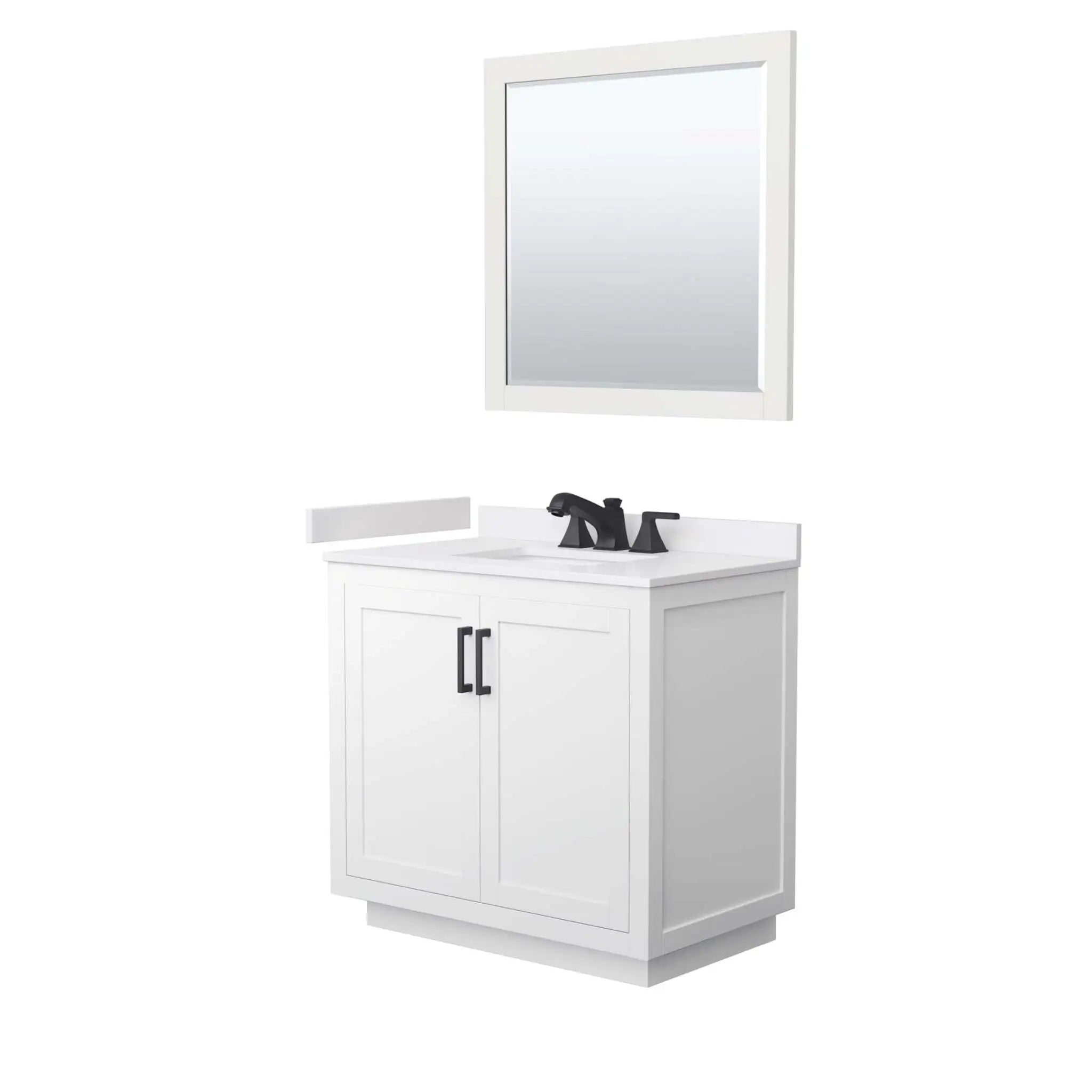 36" Miranda Single Bathroom Vanity in White with Matte Black Trim & 34" Mirror by Wyndham