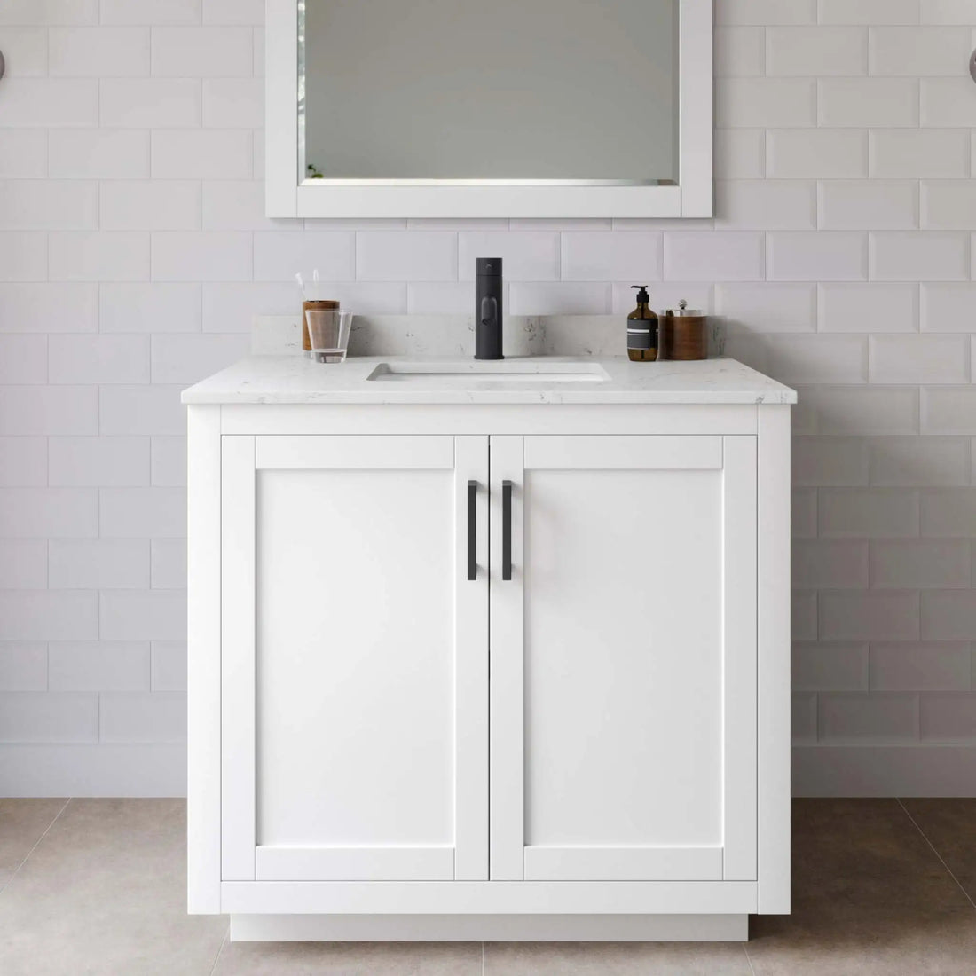 36" Miranda Single Bathroom Vanity in White with Matte Black Trim by Wyndham