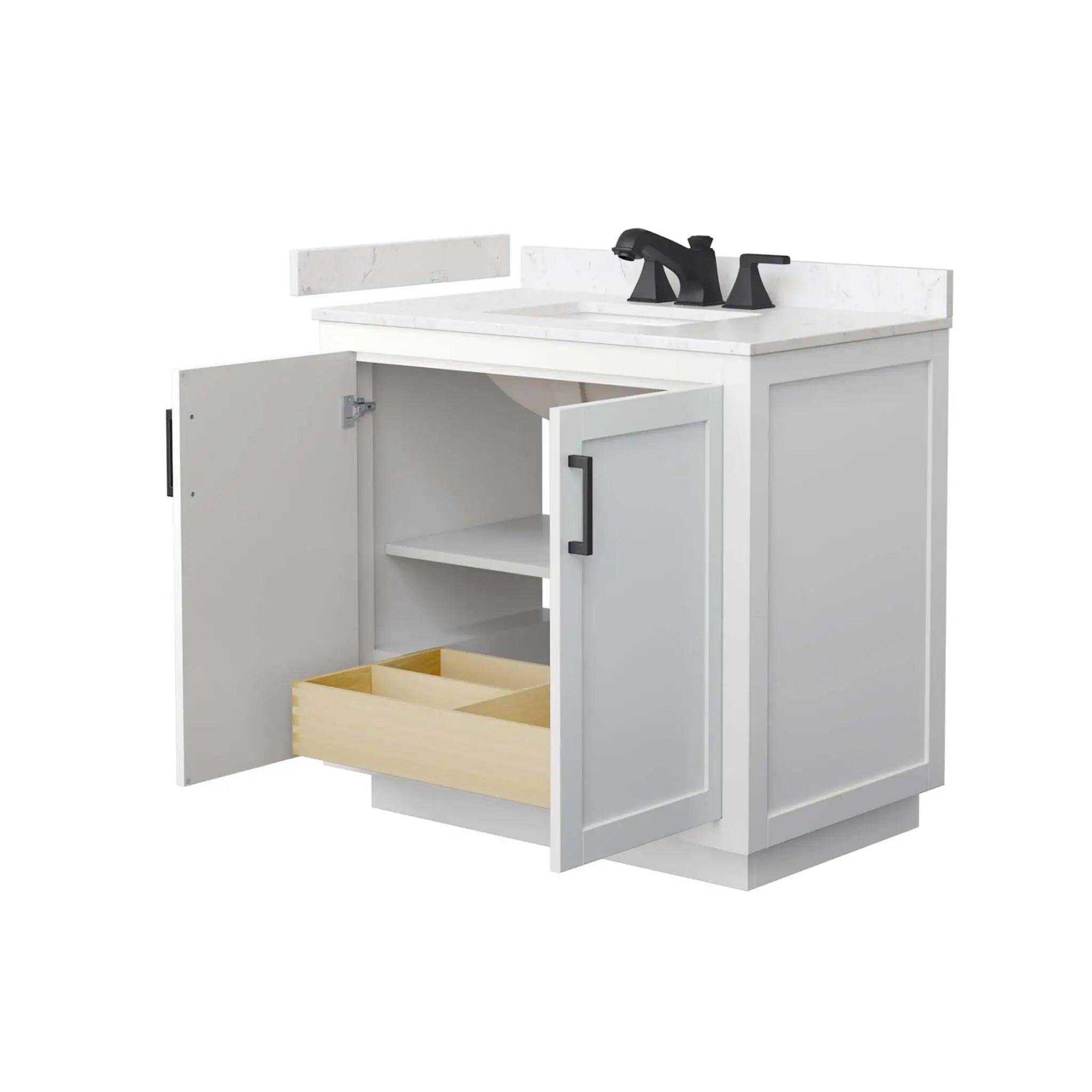 36" Miranda Single Bathroom Vanity in White with Matte Black Trim by Wyndham