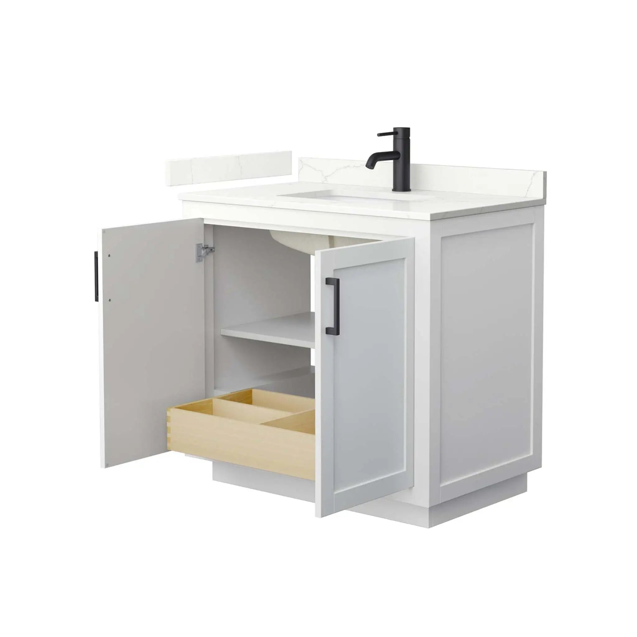 36" Miranda Single Bathroom Vanity in White with Matte Black Trim by Wyndham