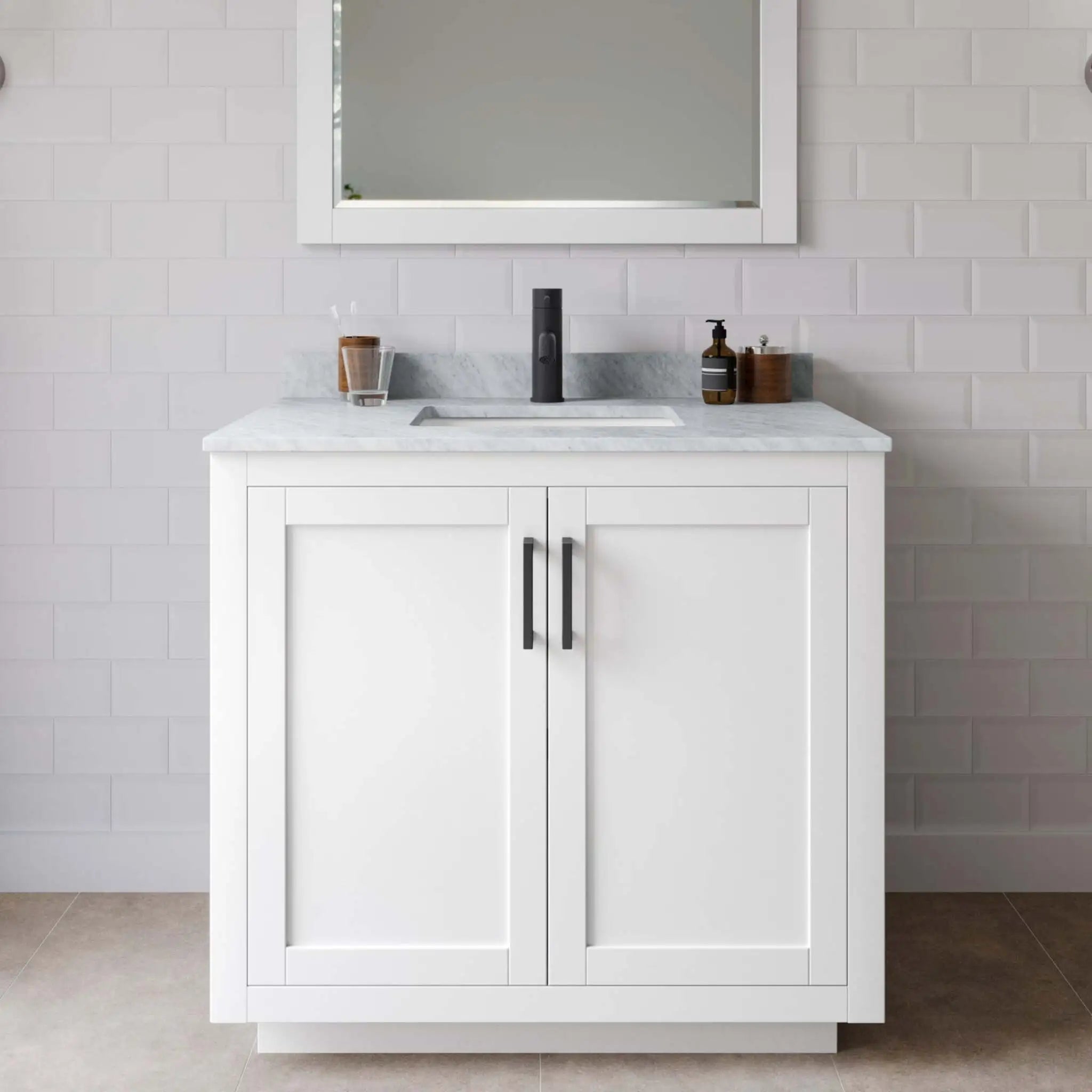 36" Miranda Single Bathroom Vanity in White with Matte Black Trim by Wyndham