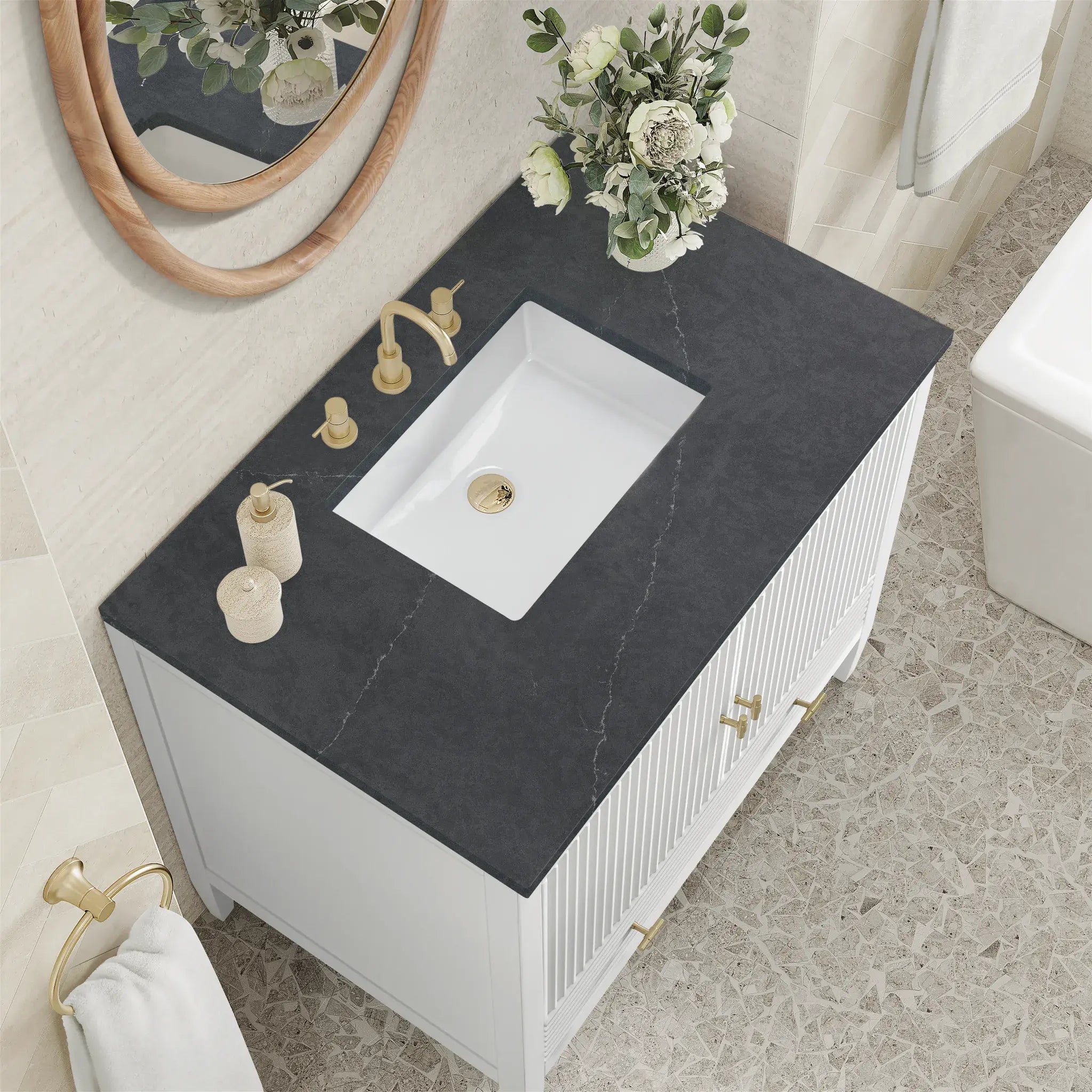 36" Myrrin Vanity in Bright White-Charcoal Soapstone Silestone-8" Widespread image 6