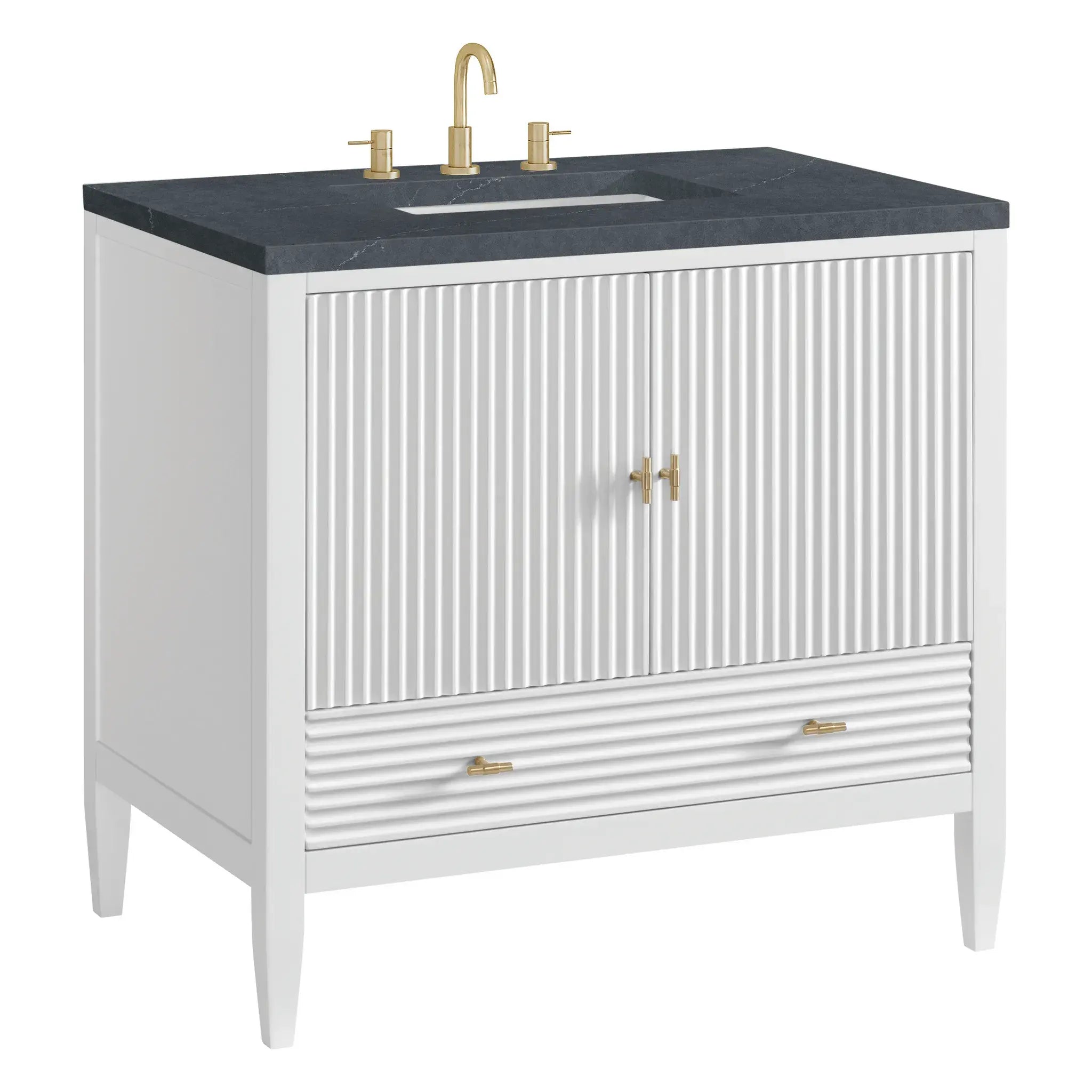 36" Myrrin Vanity in Bright White-Charcoal Soapstone Silestone-8" Widespread image 9