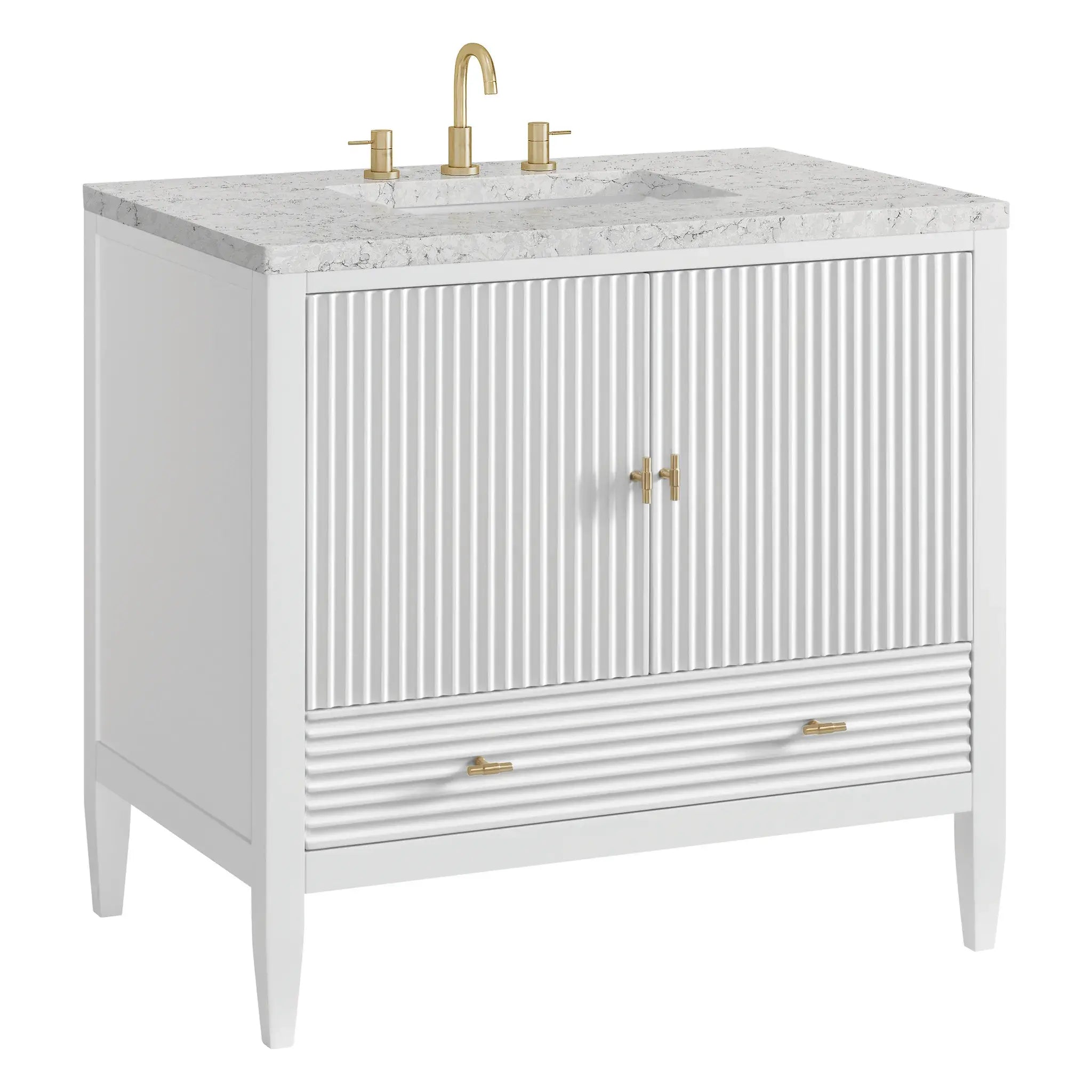 36" Myrrin Vanity in Bright White-Eternal Jasmine Pearl Silestone-8" Widespread image 8