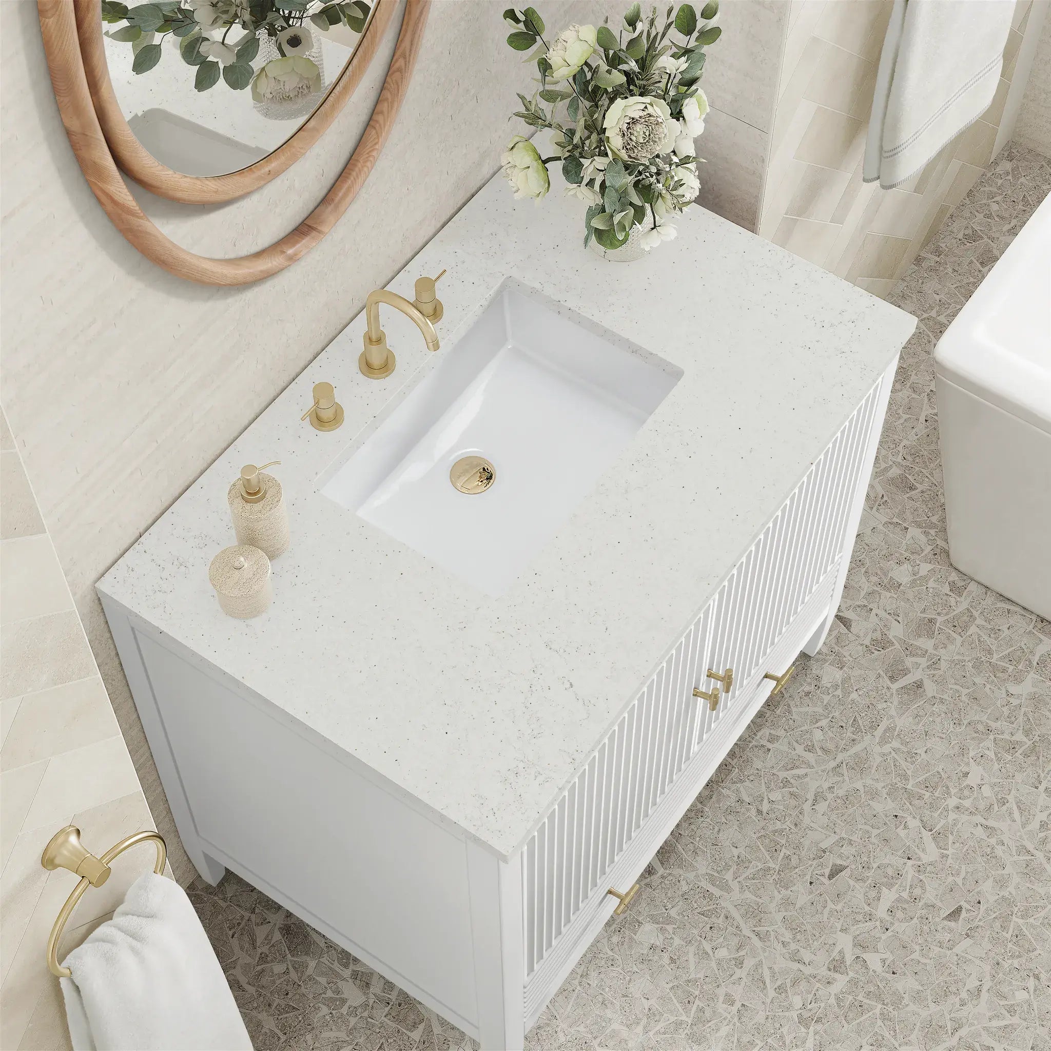 36" Myrrin Vanity in Bright White-Lime Delight Silestone-8" Widespread image 6