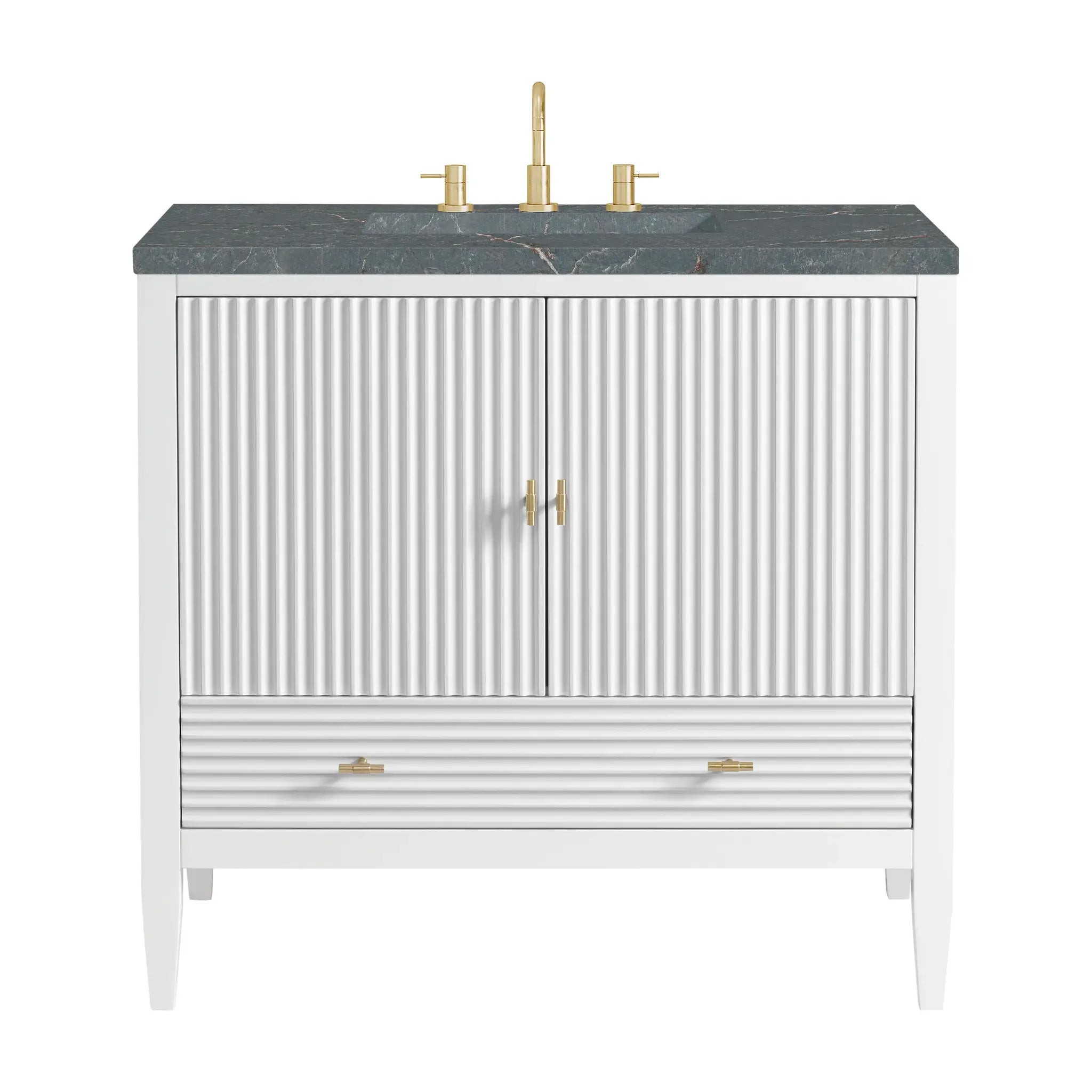 36" Myrrin Vanity in Bright White-Parisien Bleu Silestone-8" Widespread image