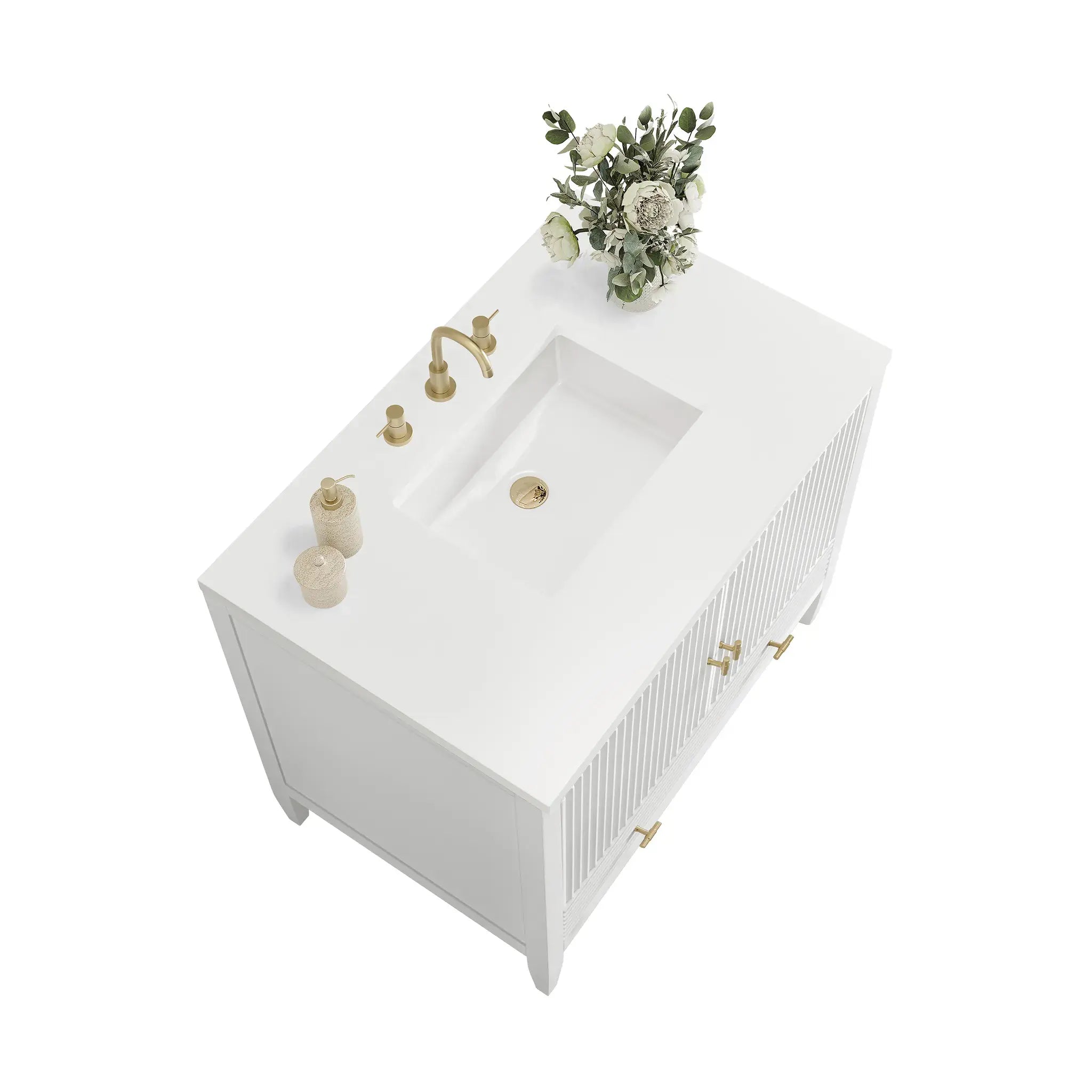 36" Myrrin Vanity in Bright White-White Zeus Silestone-8" Widespread image 7