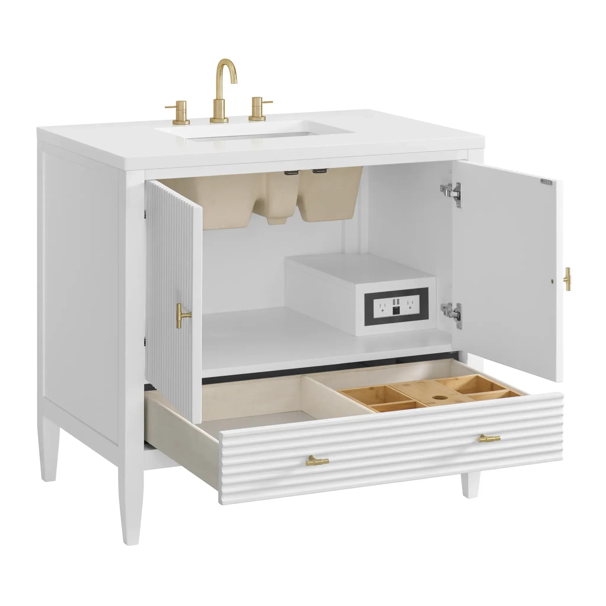 36" Myrrin Vanity in Bright White-White Zeus Silestone-8" Widespread image 9