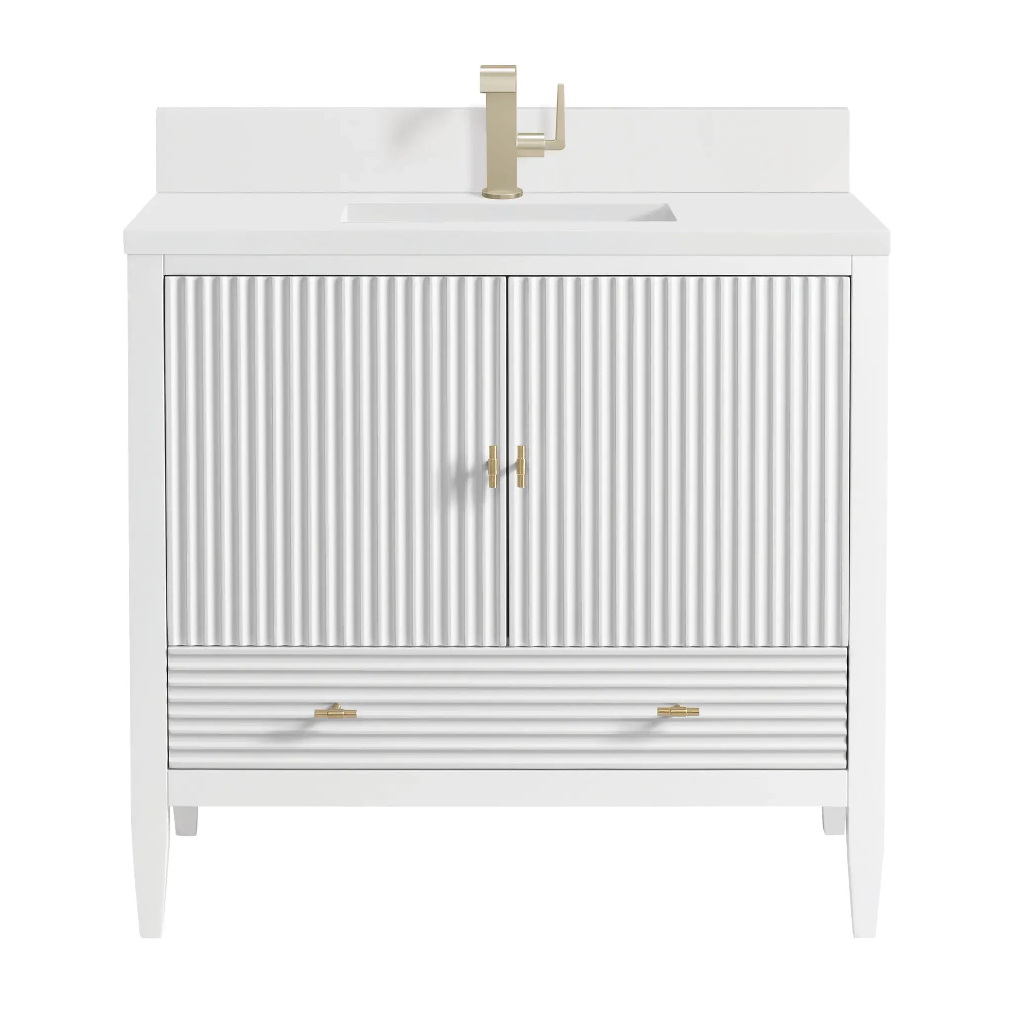 36" Myrrin Vanity in Bright White-White Zeus Silestone & Backsplash-Single Hole image