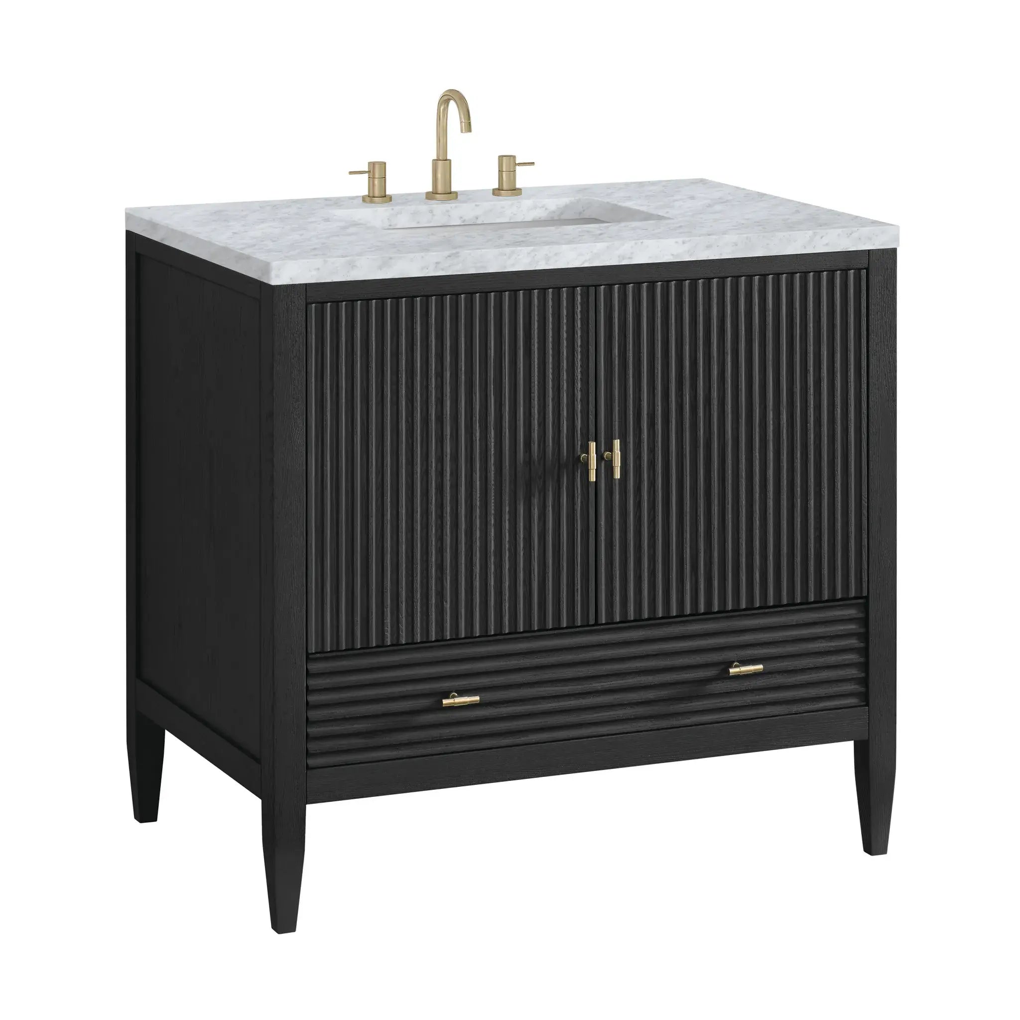 36" Myrrin Vanity in Carbon Oak-Carrara White Marble-8" Widespread image 9
