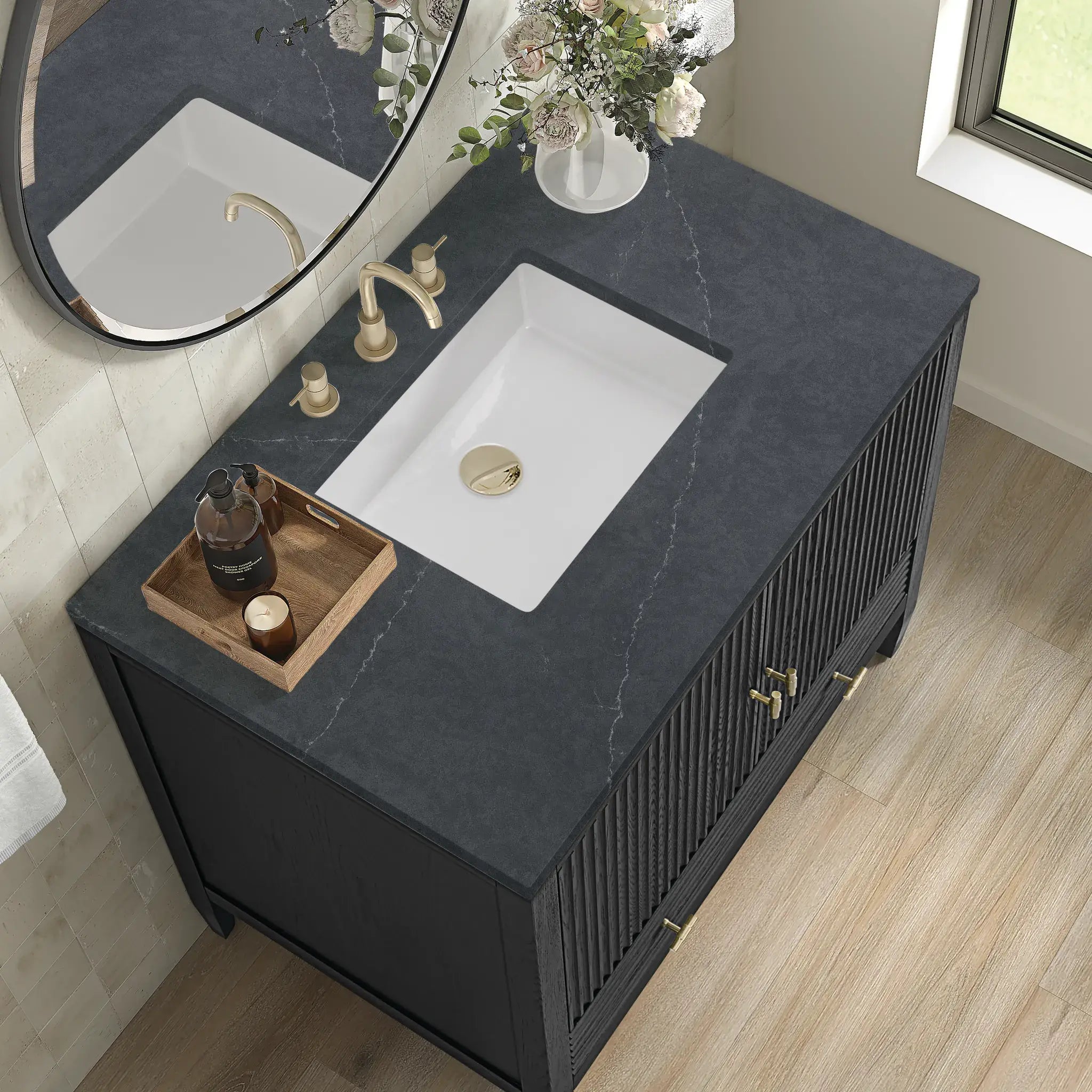36" Myrrin Vanity in Carbon Oak-Charcoal Soapstone Silestone-8" Widespread image 6
