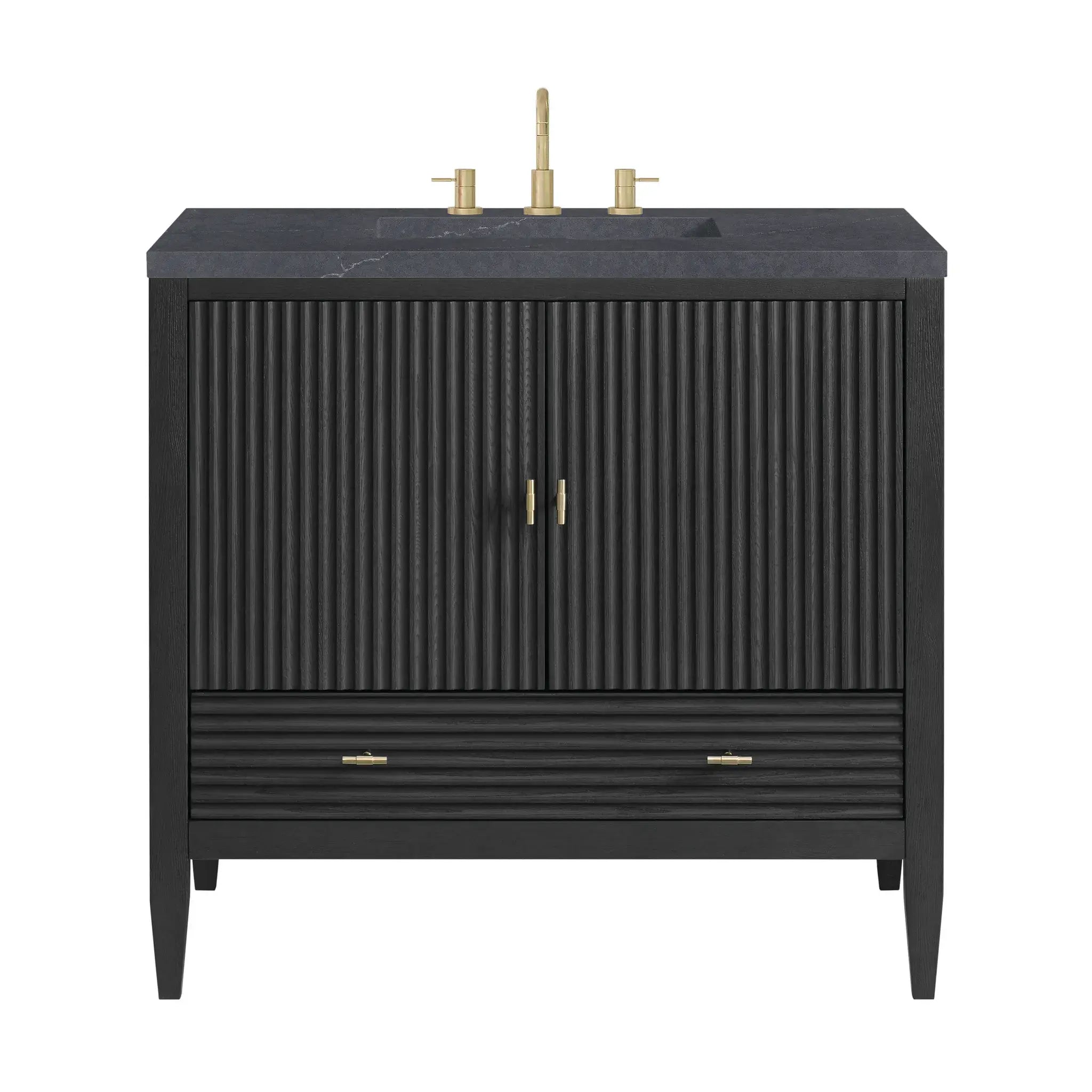 36" Myrrin Vanity in Carbon Oak-Charcoal Soapstone Silestone-8" Widespread image