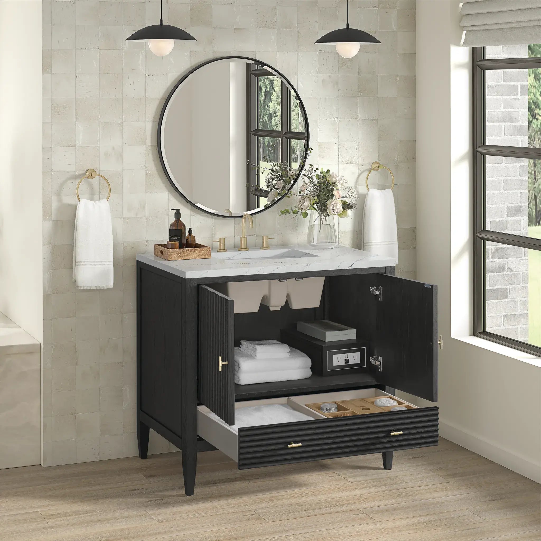 36" Myrrin Vanity in Carbon Oak-Ethereal Noctis Silestone-8" Widespread image 4