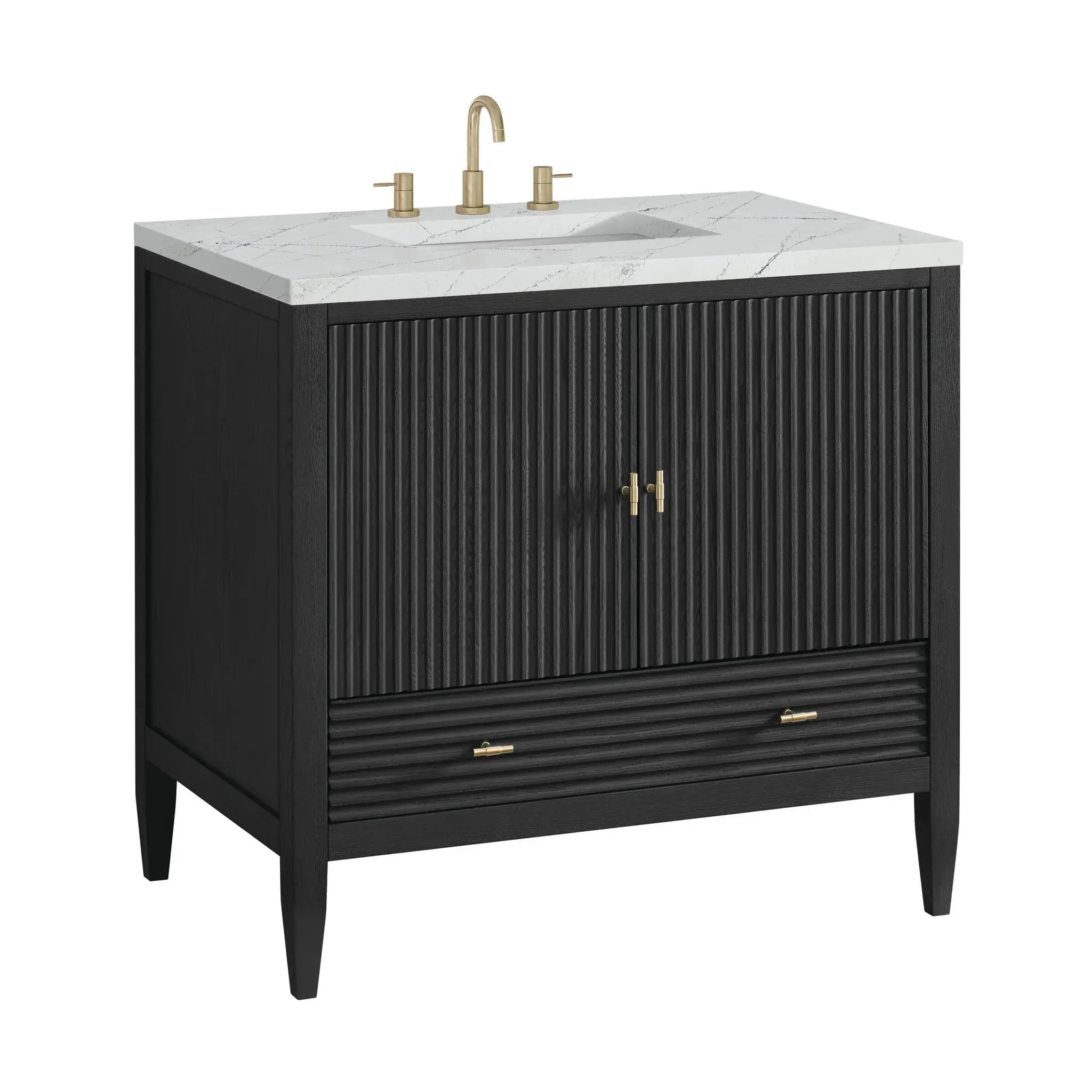 36" Myrrin Vanity in Carbon Oak-Ethereal Noctis Silestone-8" Widespread image 9