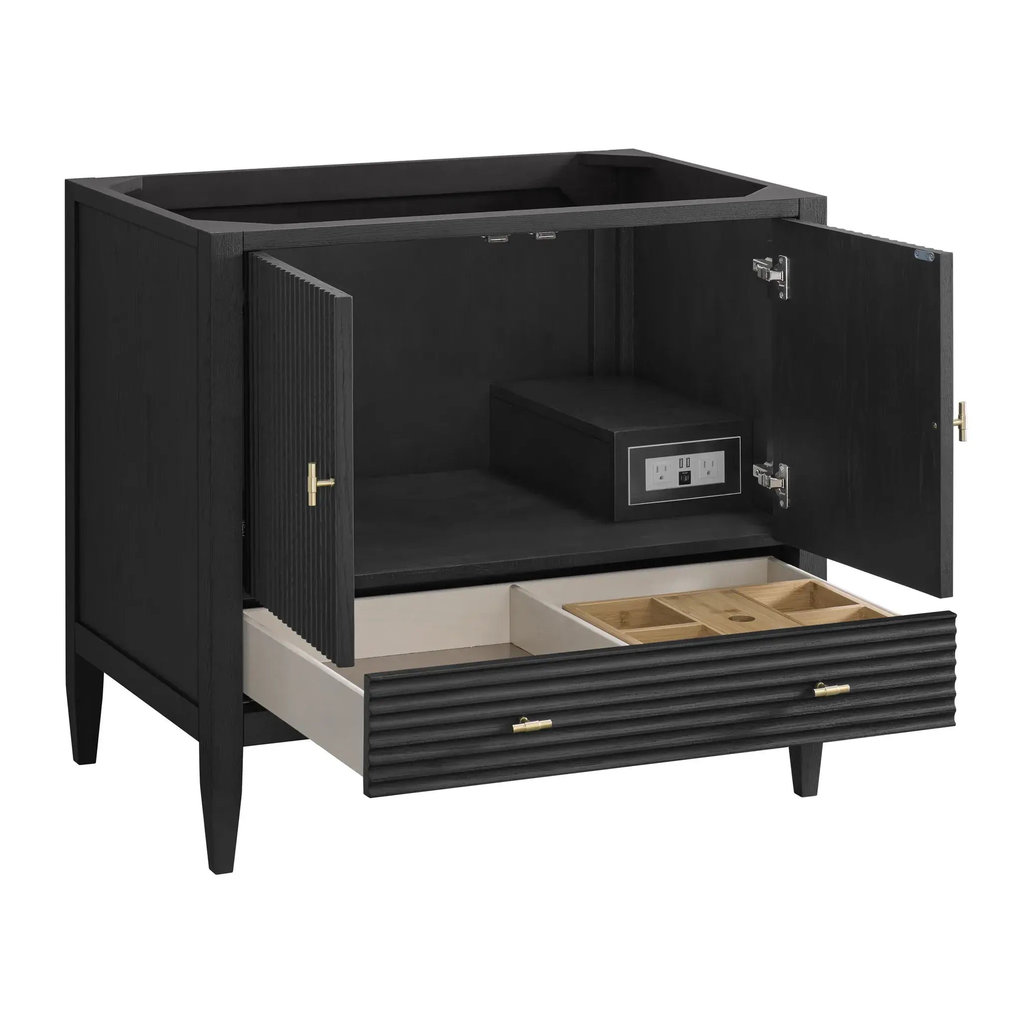 36" Myrrin Vanity in Carbon Oak-Lime Delight Silestone-8" Widespread image 7