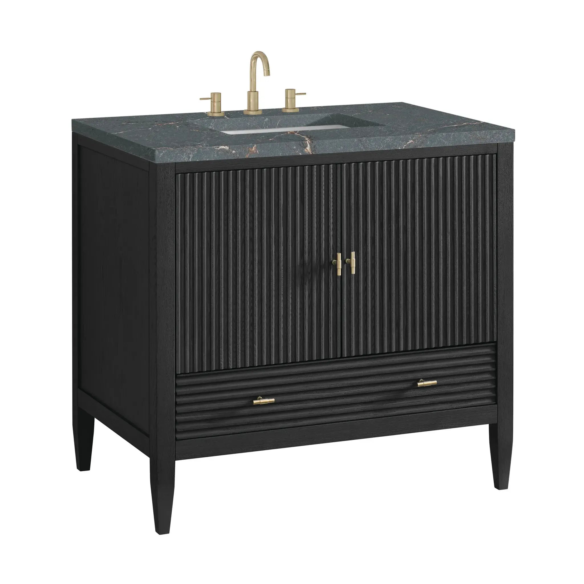 36" Myrrin Vanity in Carbon Oak-Parisien Bleu Silestone-8" Widespread image 9