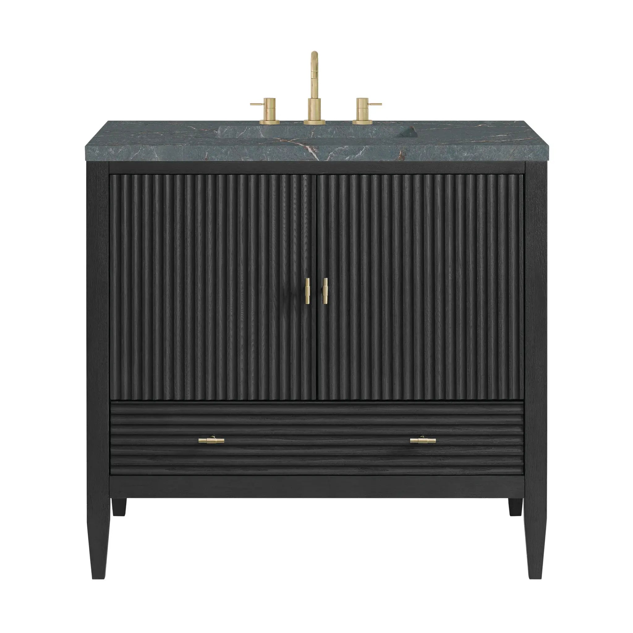 36" Myrrin Vanity in Carbon Oak-Parisien Bleu Silestone-8" Widespread image