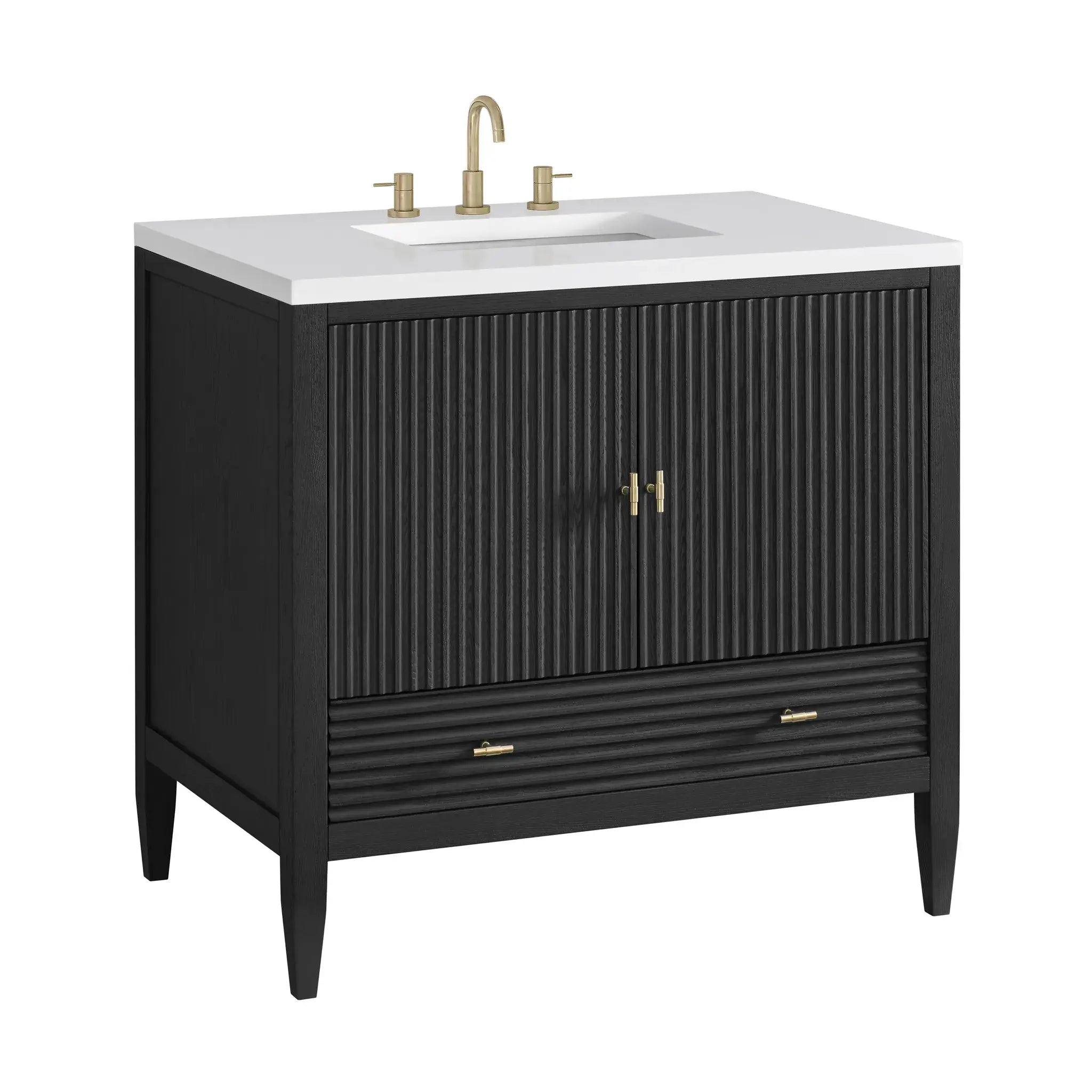 36" Myrrin Vanity in Carbon Oak-White Zeus Silestone-8" Widespread image 11