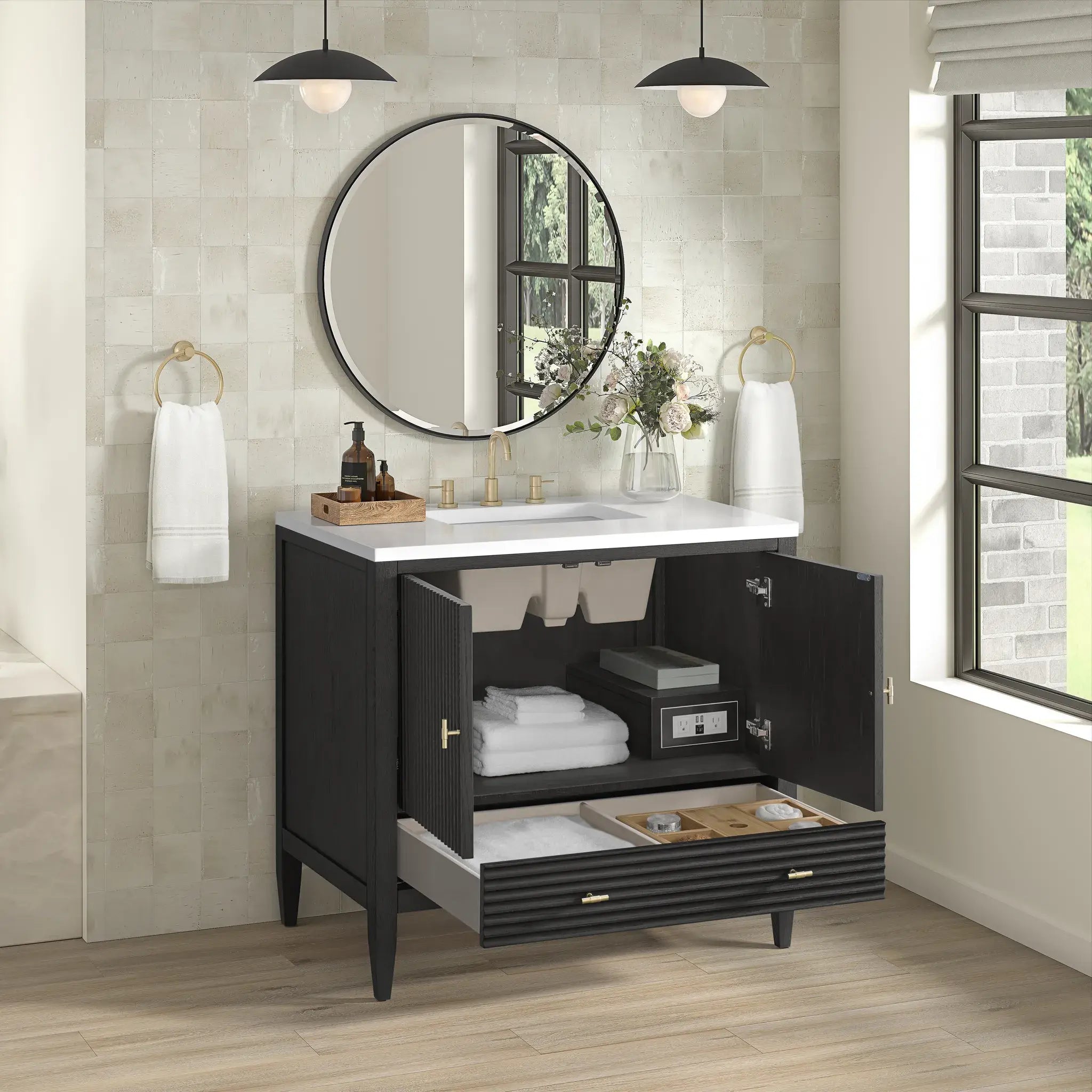 36" Myrrin Vanity in Carbon Oak-White Zeus Silestone-8" Widespread image 4